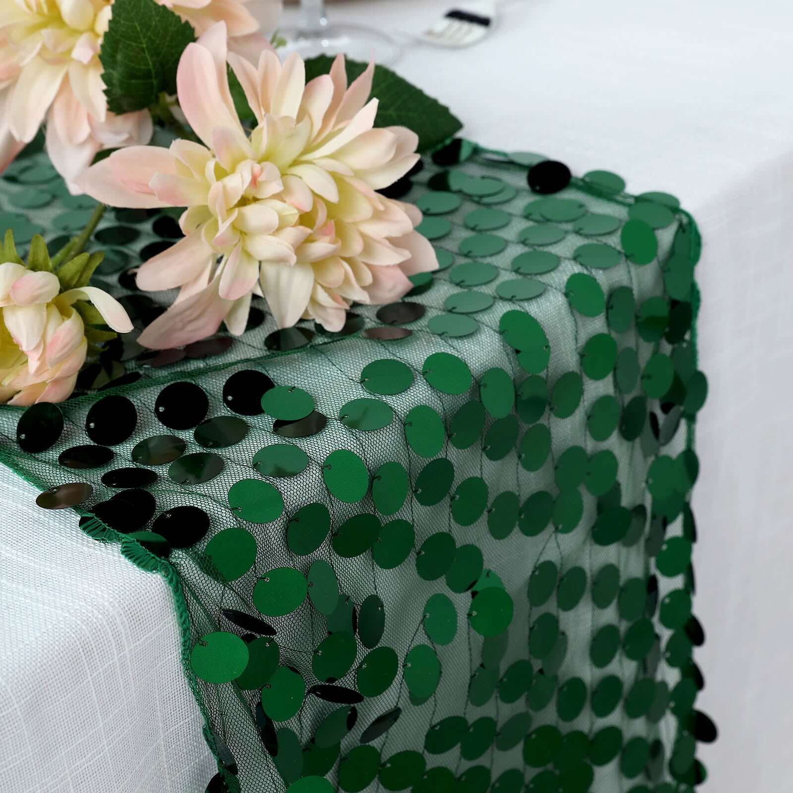 Big Payette Sequin 13x108 Table Runner Hunter Emerald Green - Dazzling Design