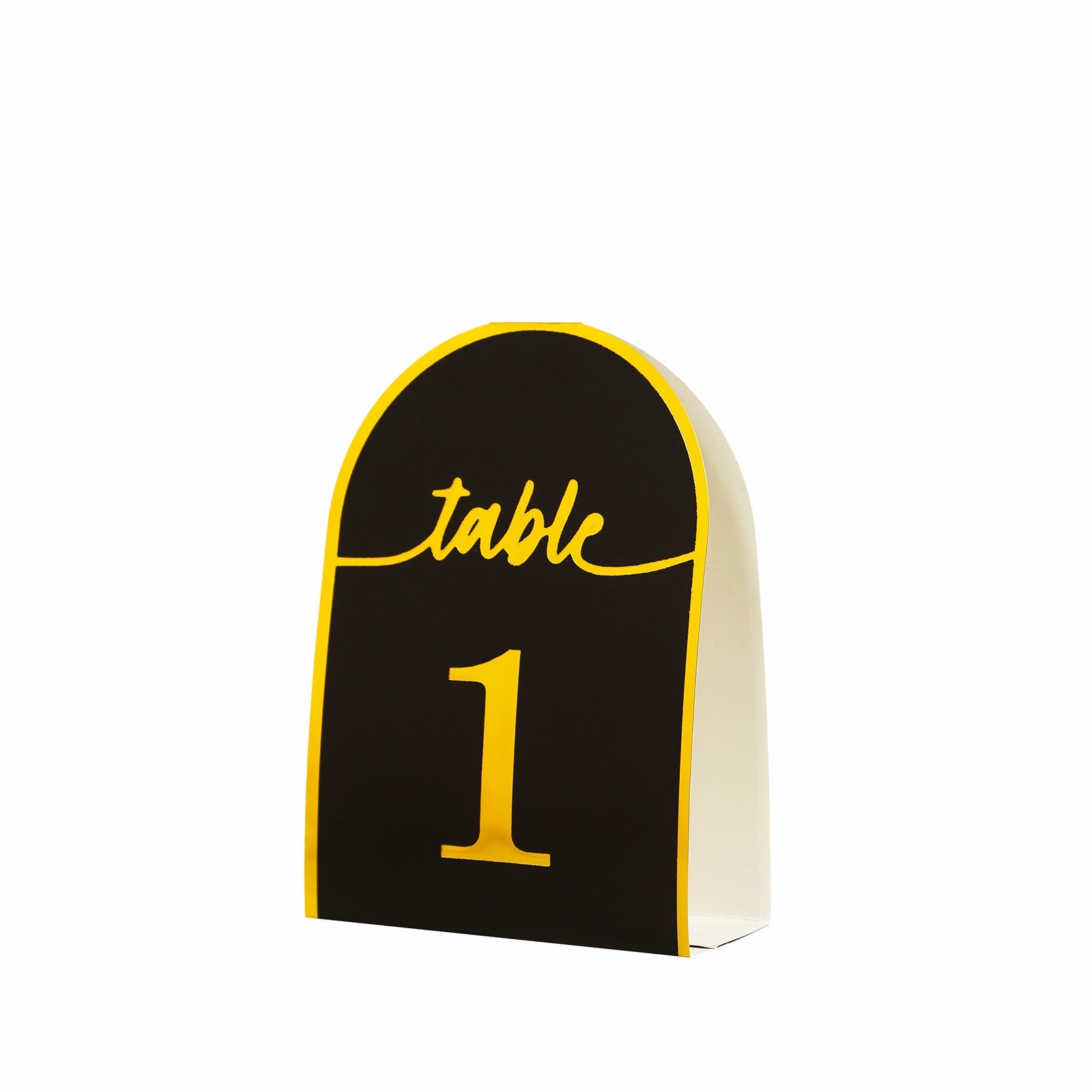 25-Pack Paper Wedding Table Numbers 1-25 Black Arch Cutout Design - Sleek & Modern Free Standing Double Sided Table Tent Cards with Metallic Gold Foil Numbers 7