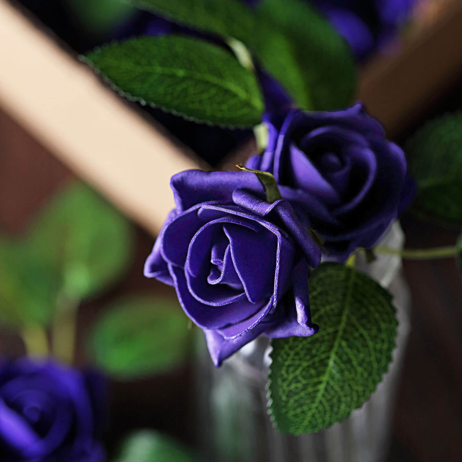 24 Roses 2 Purple Artificial Foam Flowers With Stem Wire and Leaves