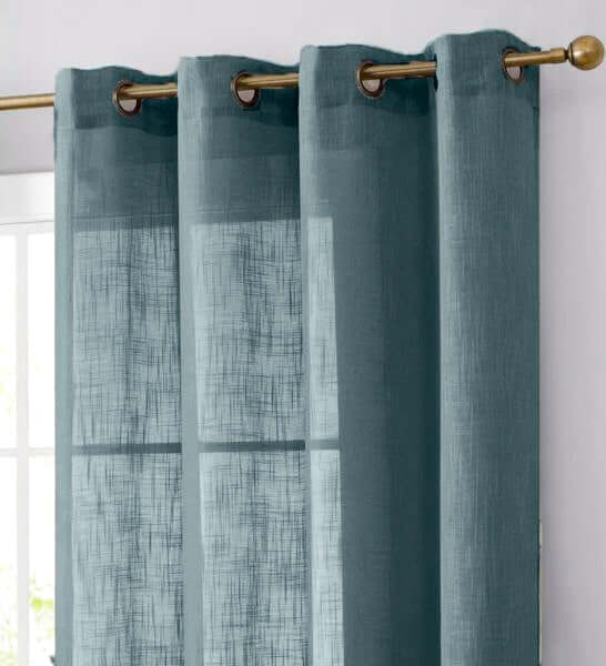 2 Pack Handmade Light Blue Faux Linen Curtains 52x108, Curtain Panels With Chrome Grommets