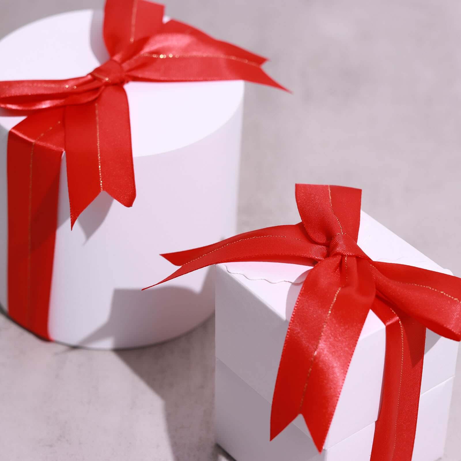 50 Pcs 10 Red Pre Tied Ribbon Bows, Satin Ribbon With Gold Foil Lining For Gift Basket and Party Favors Decor