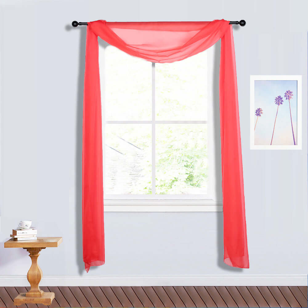 18ft Red Sheer Organza Wedding Arch Drapery Fabric, Window Scarf Valance