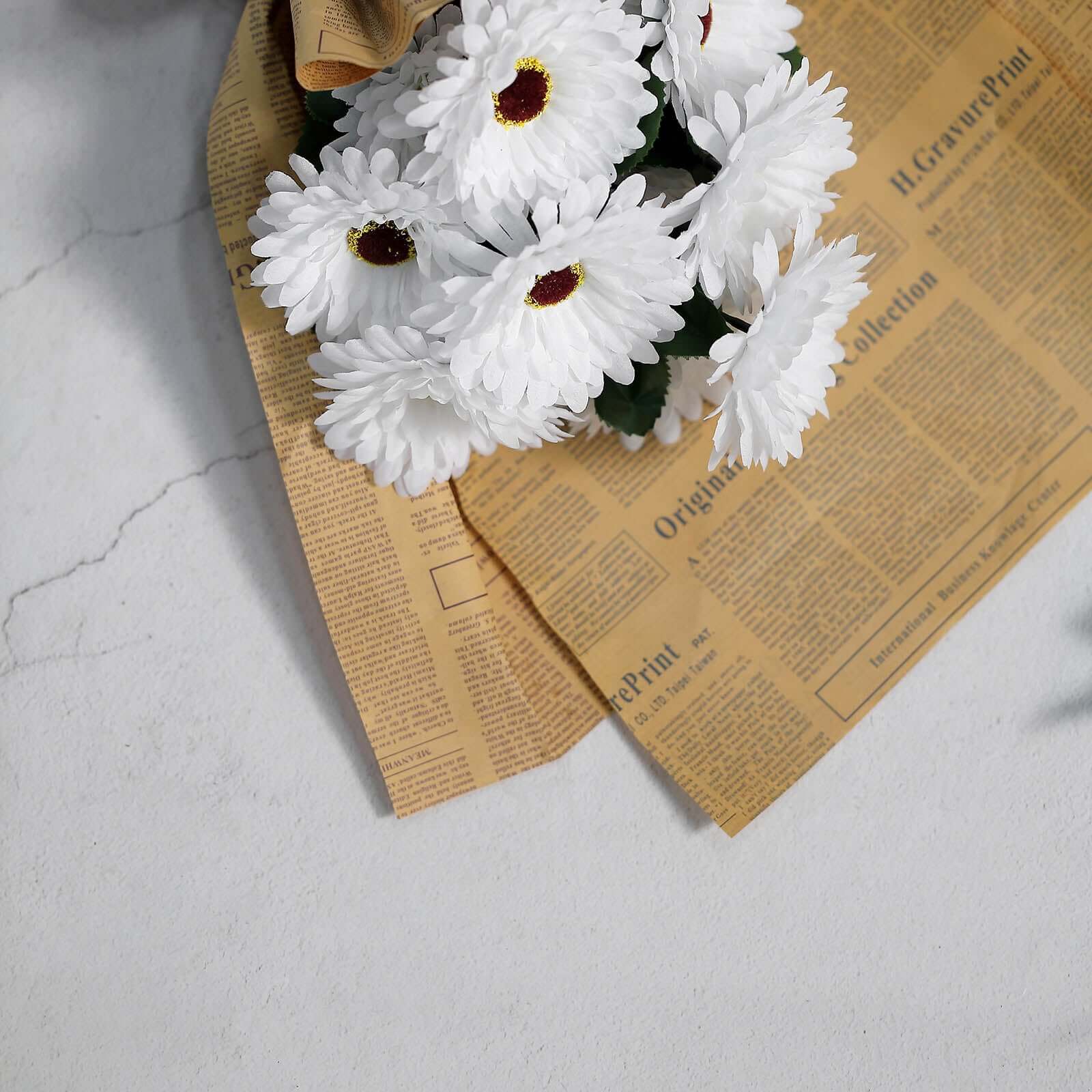 4 Bushes White Artificial Silk Gerbera Daisy Flower Bouquets, 28 Daisies