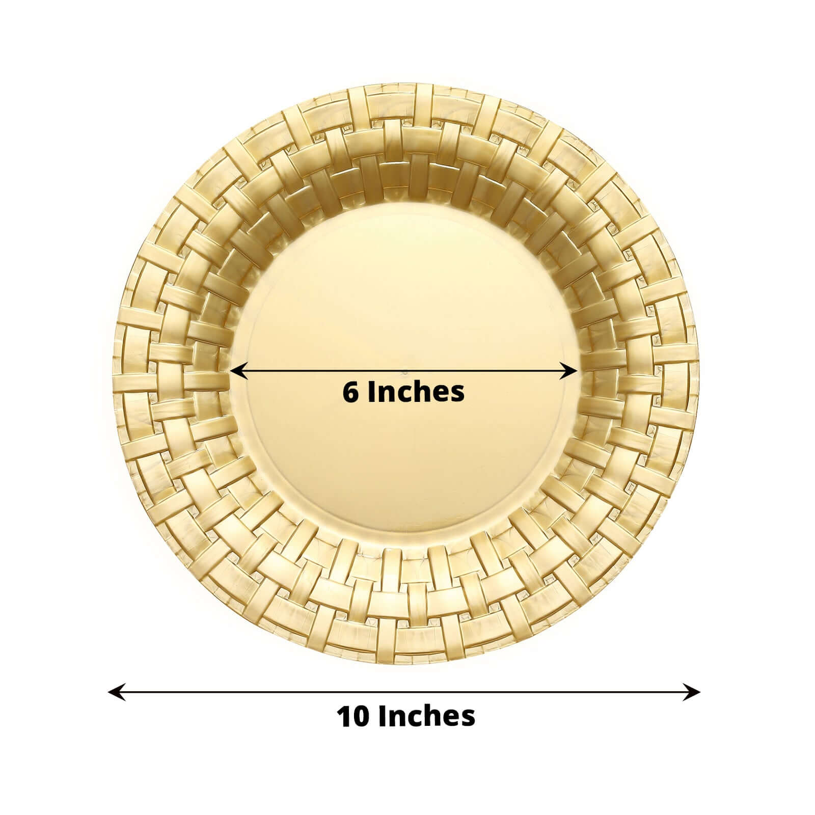 10-Pack Plastic Dinner Plates Gold Basketweave Rim - Durable Disposable Dinner Plates 10