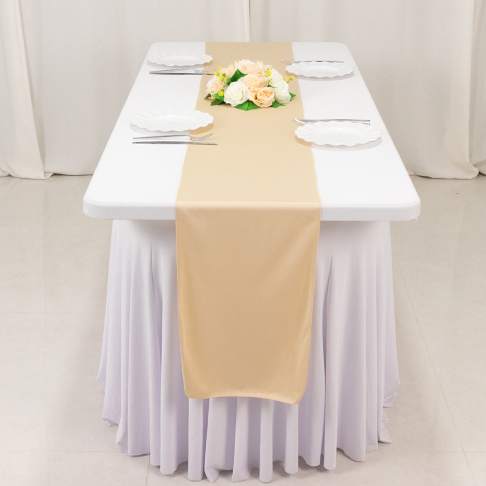 Premium Scuba Polyester 12x108 Table Runner Beige - Wrinkle-Free Table Linen