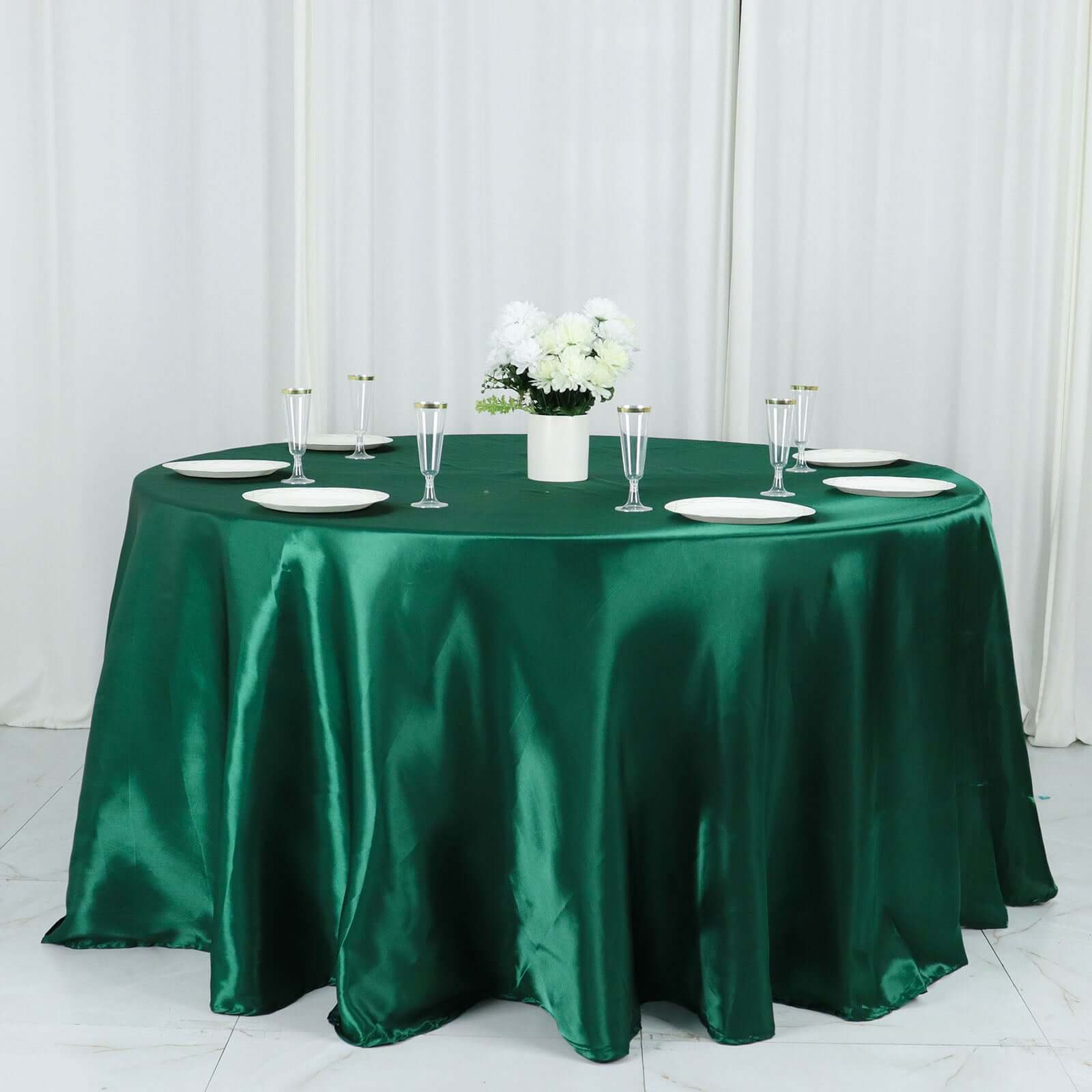 Satin 132 Round Tablecloth Hunter Emerald Green - Stylish Seamless Table Cover