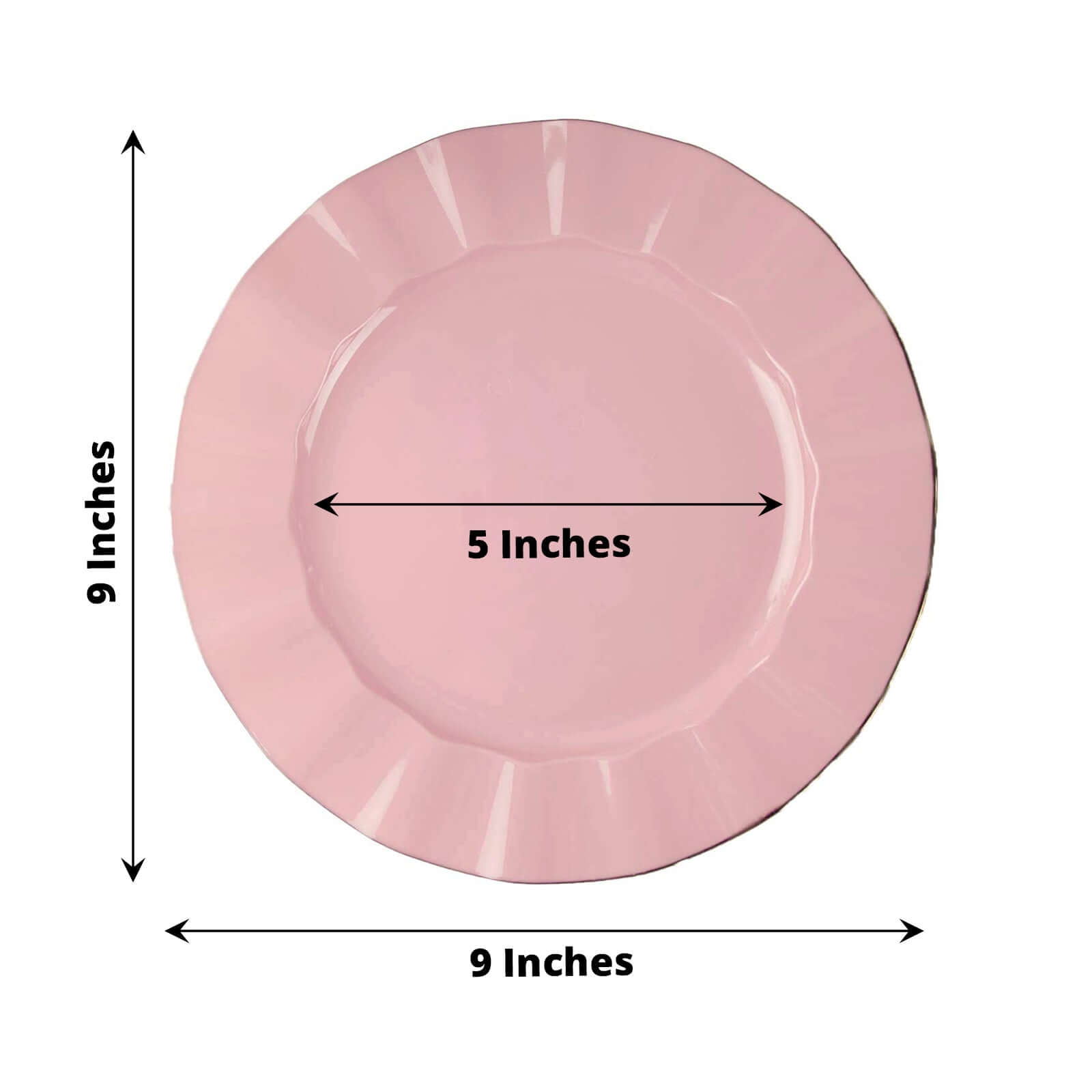 10-Pack Plastic 9 Round Dinner Plates in Dusty Rose Ruffled Rim with Gold Edging - Sturdy Disposable Dinnerware