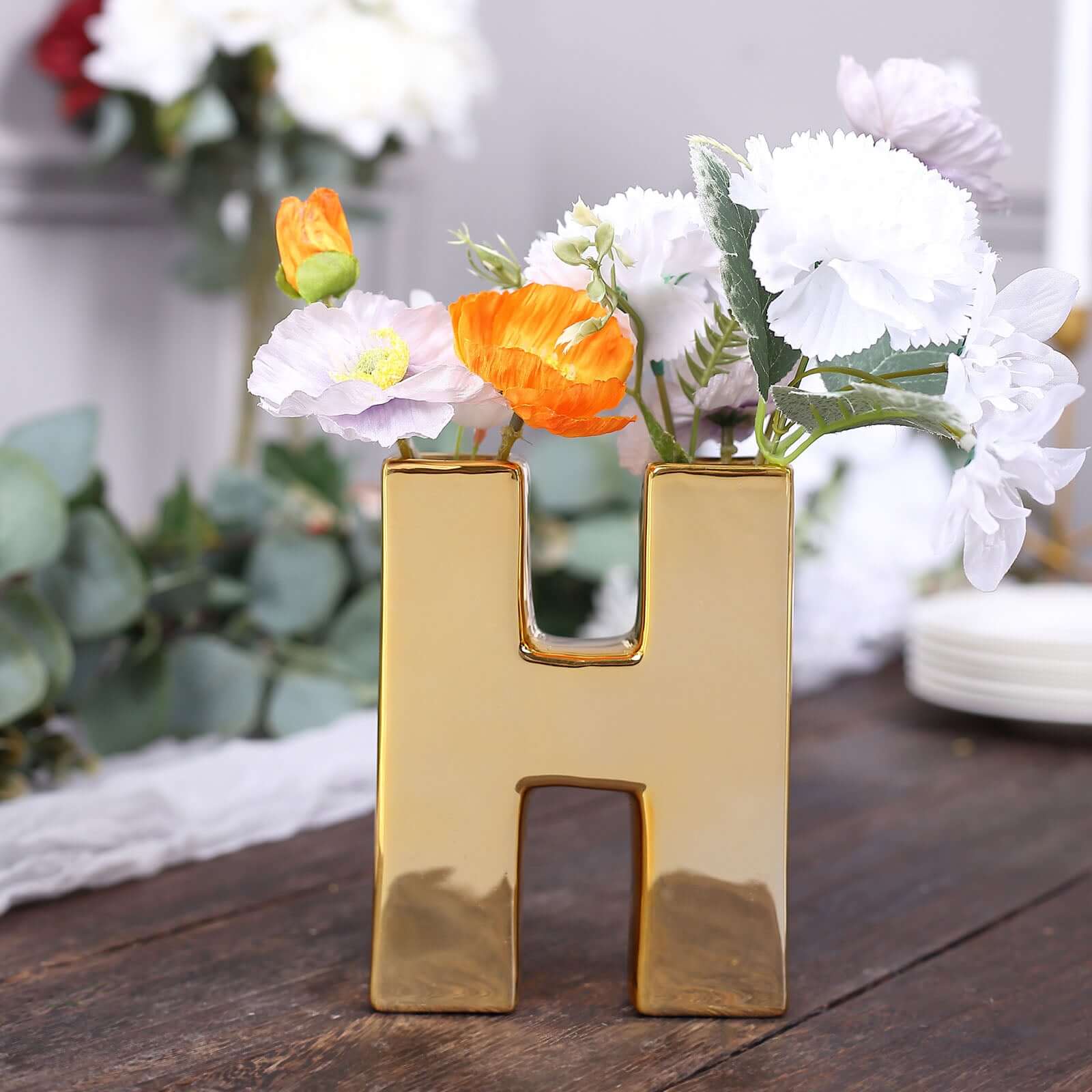 Shiny Ceramic Vase Letter H Gold Plated - Chic Bud Planter Pot for Events & Decor 6