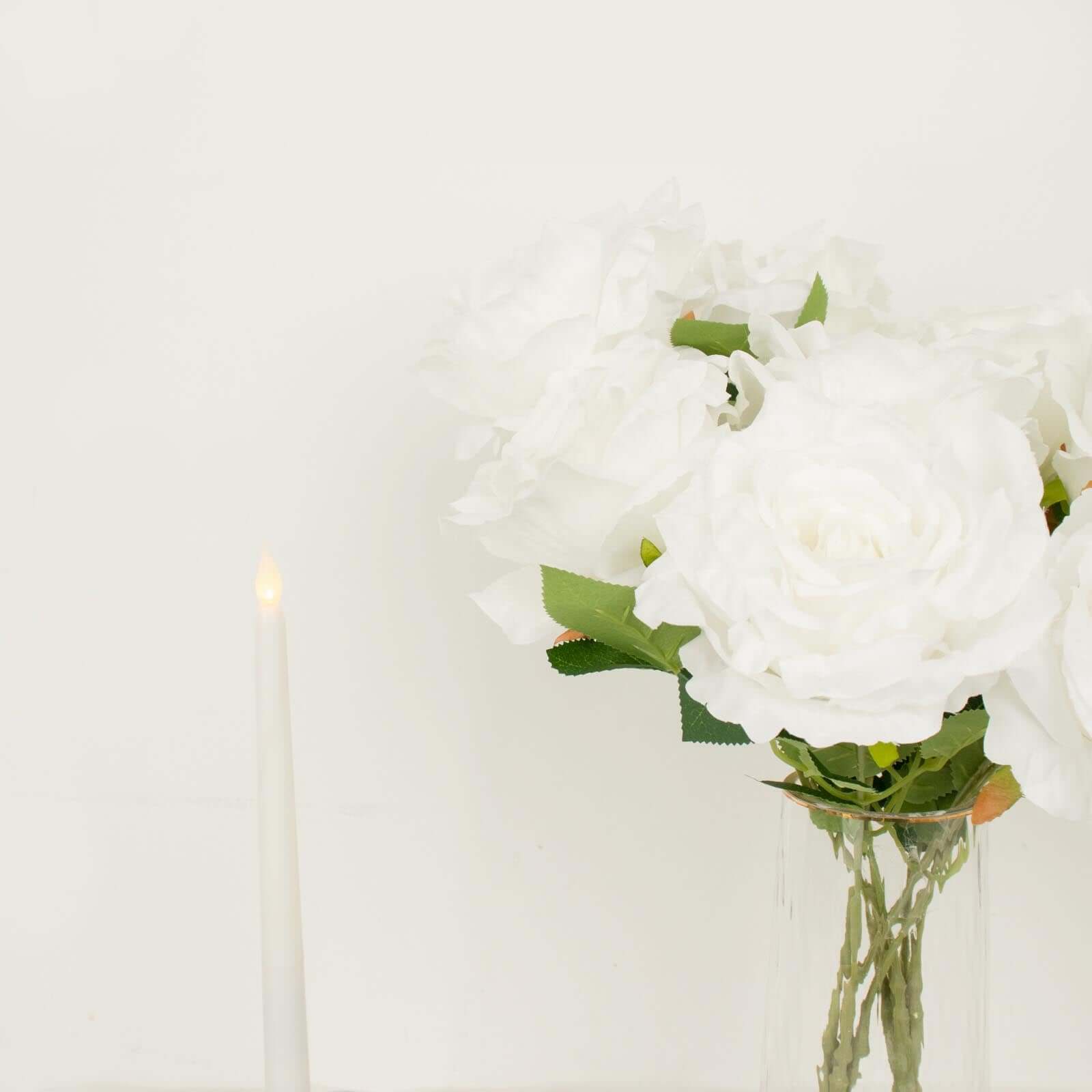 2 Bushes 17 White Premium Silk Jumbo Rose Flower Bouquet, High Quality Artificial Wedding Floral Arrangements