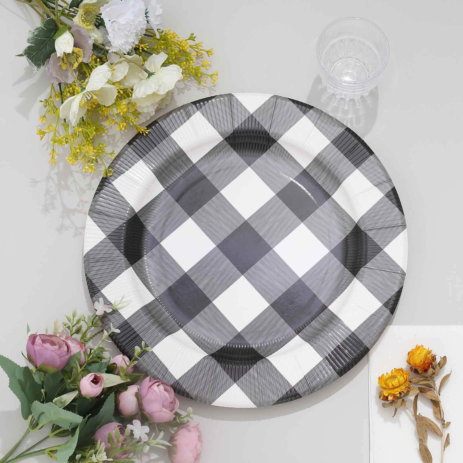 10-Pack Disposable Table Placemats in Black/White with Buffalo Plaid Design - Checkered 50GSM Cardboard Placemats 13