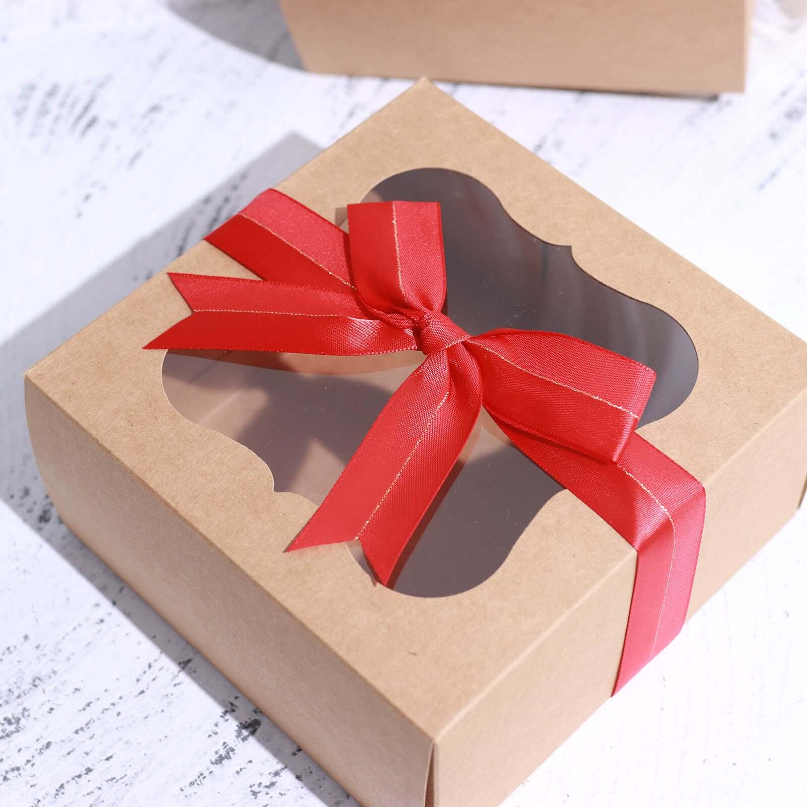 50 Pcs 10 Red Pre Tied Ribbon Bows, Satin Ribbon With Gold Foil Lining For Gift Basket and Party Favors Decor