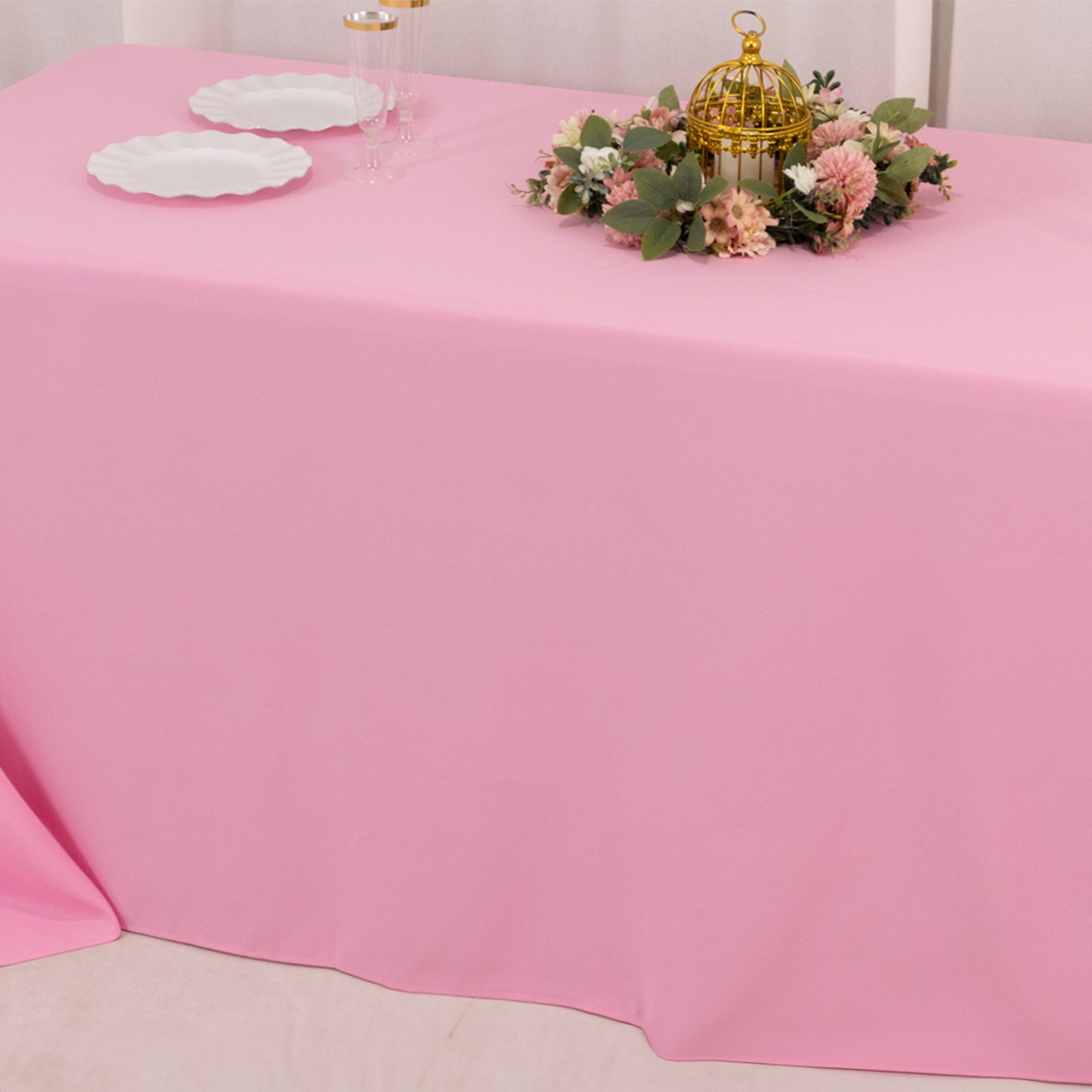 Premium Polyester 90x132 Rectangle Tablecloth Pink - Seamless 220GSM Stain-Resistant Table Cover