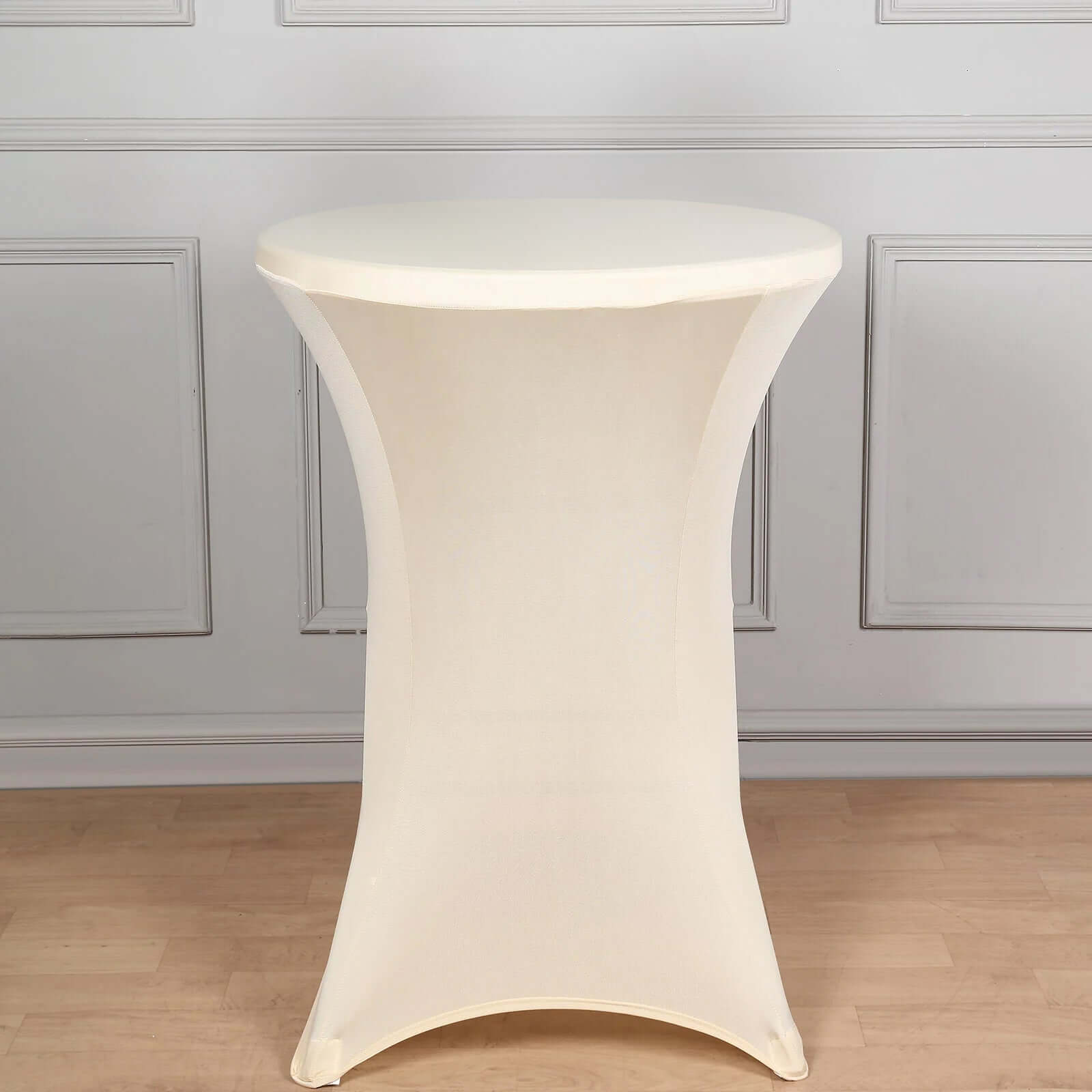 Spandex 24-32 Round Cocktail Table Cover Beige - Easy to Maintain Stretch Fitted Highboy Tablecloth