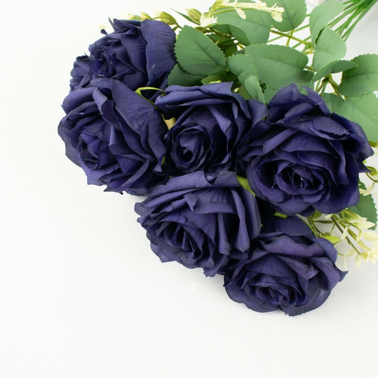 2 Bushes 18 Real Touch Navy Blue Artificial Rose Flower Bouquet, Silk Long Stem Flower Arrangements