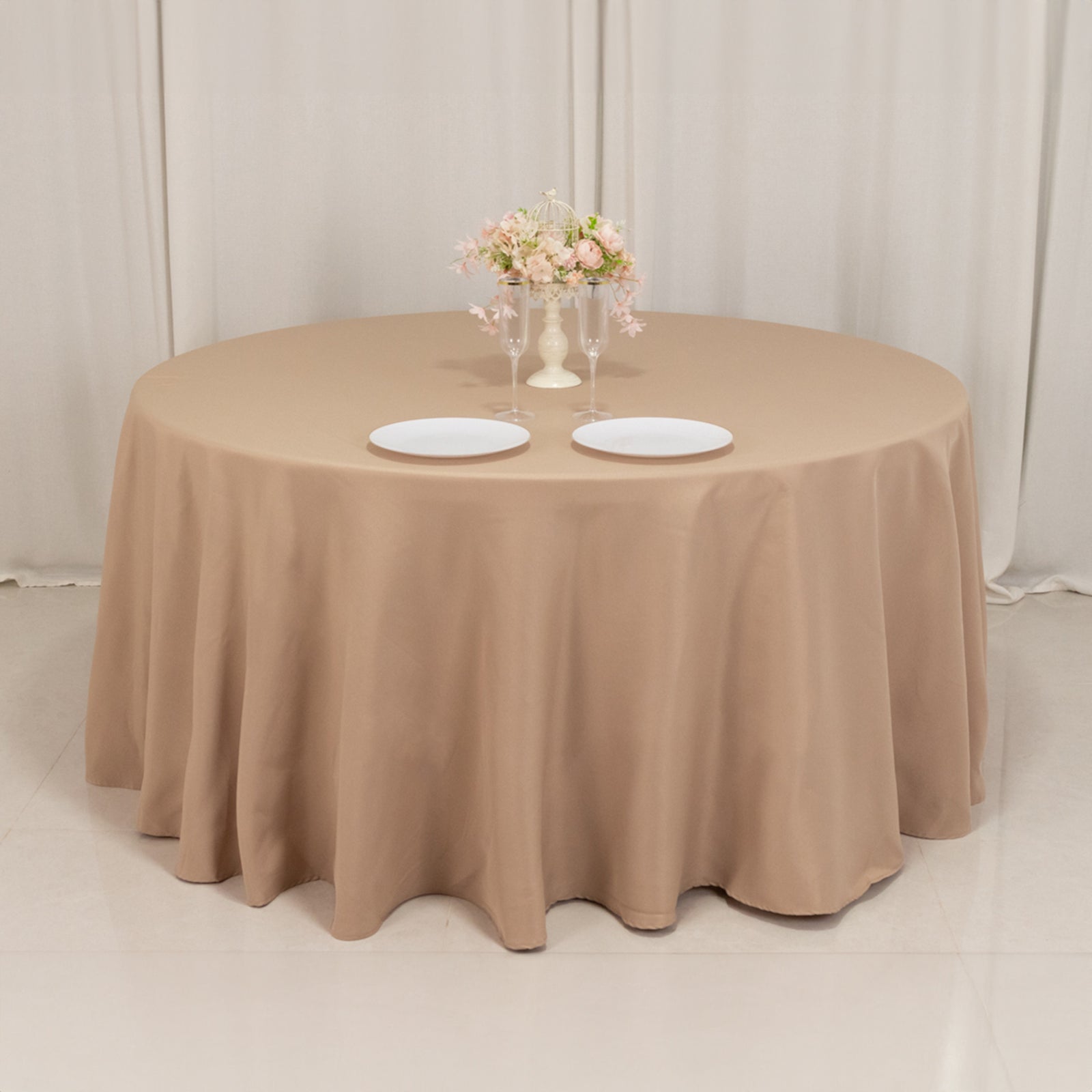 Premium Polyester 120 Round Tablecloth Nude - Seamless 220GSM Wrinkle-Resistant Table Cover