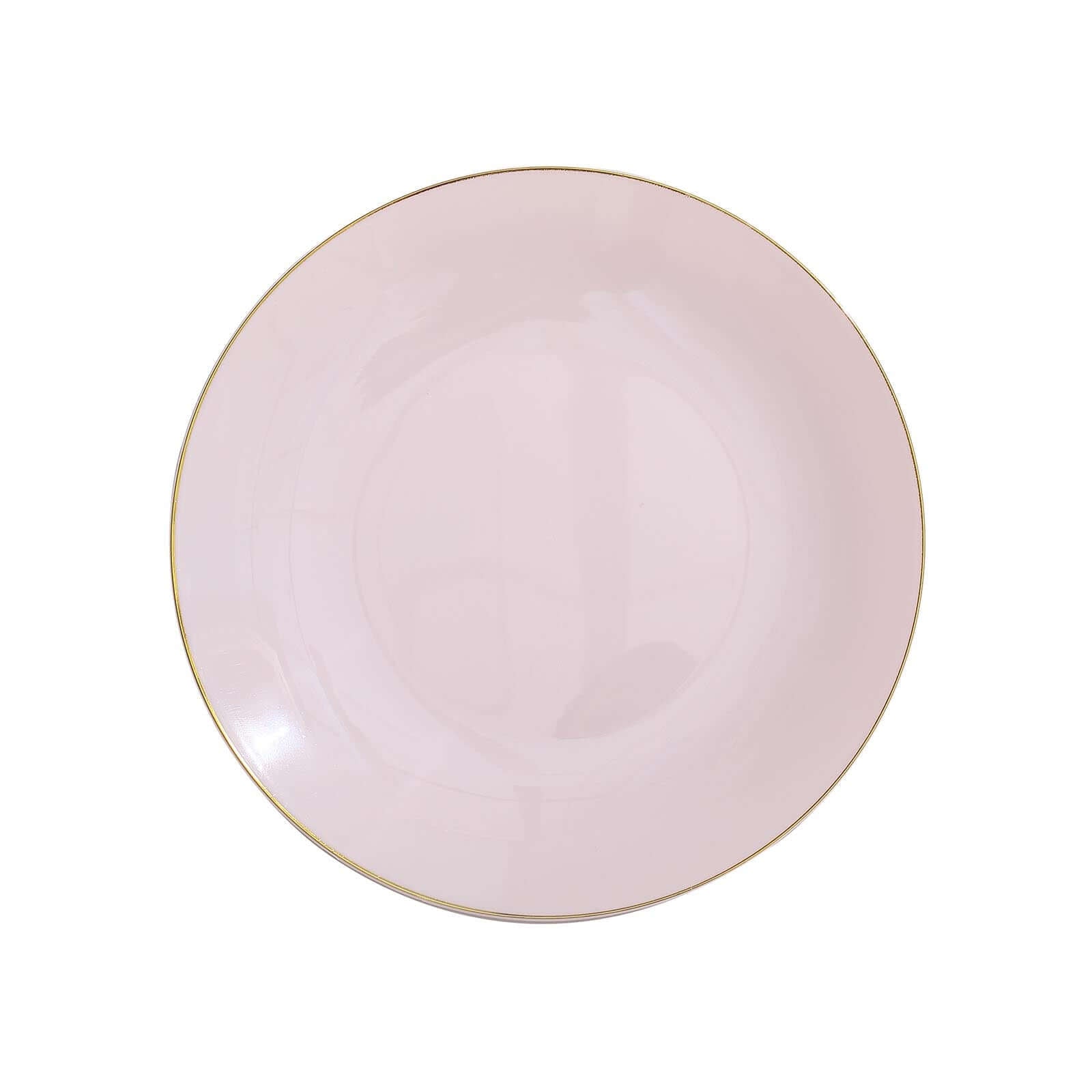 10-Pack Plastic 8 Round Dessert Plates in Blush with Gold Rim - Glossy Disposable Appetizer Salad Plates