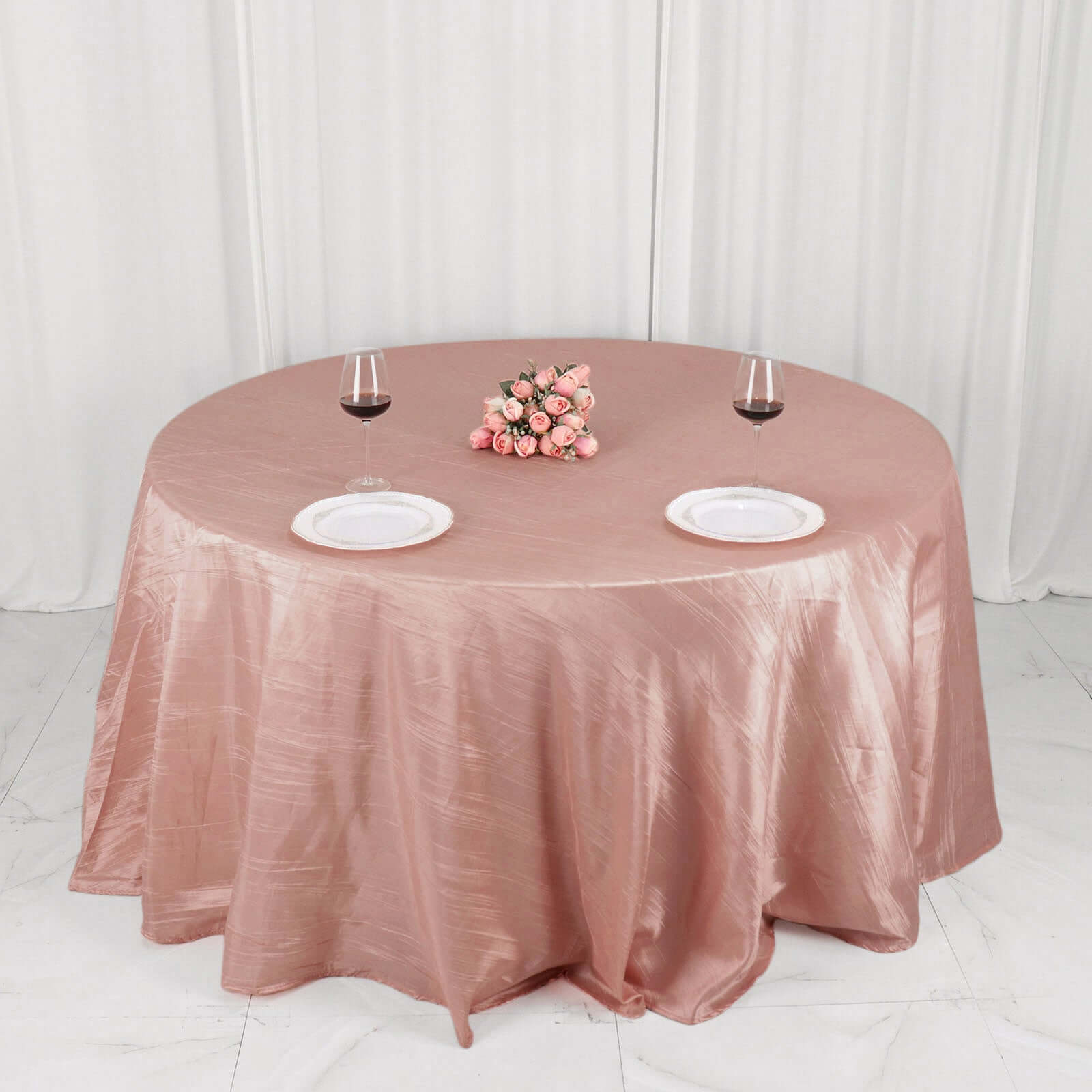 Taffeta 132 Round Tablecloth Dusty Rose - Seamless Accordion Crinkle Table Cover