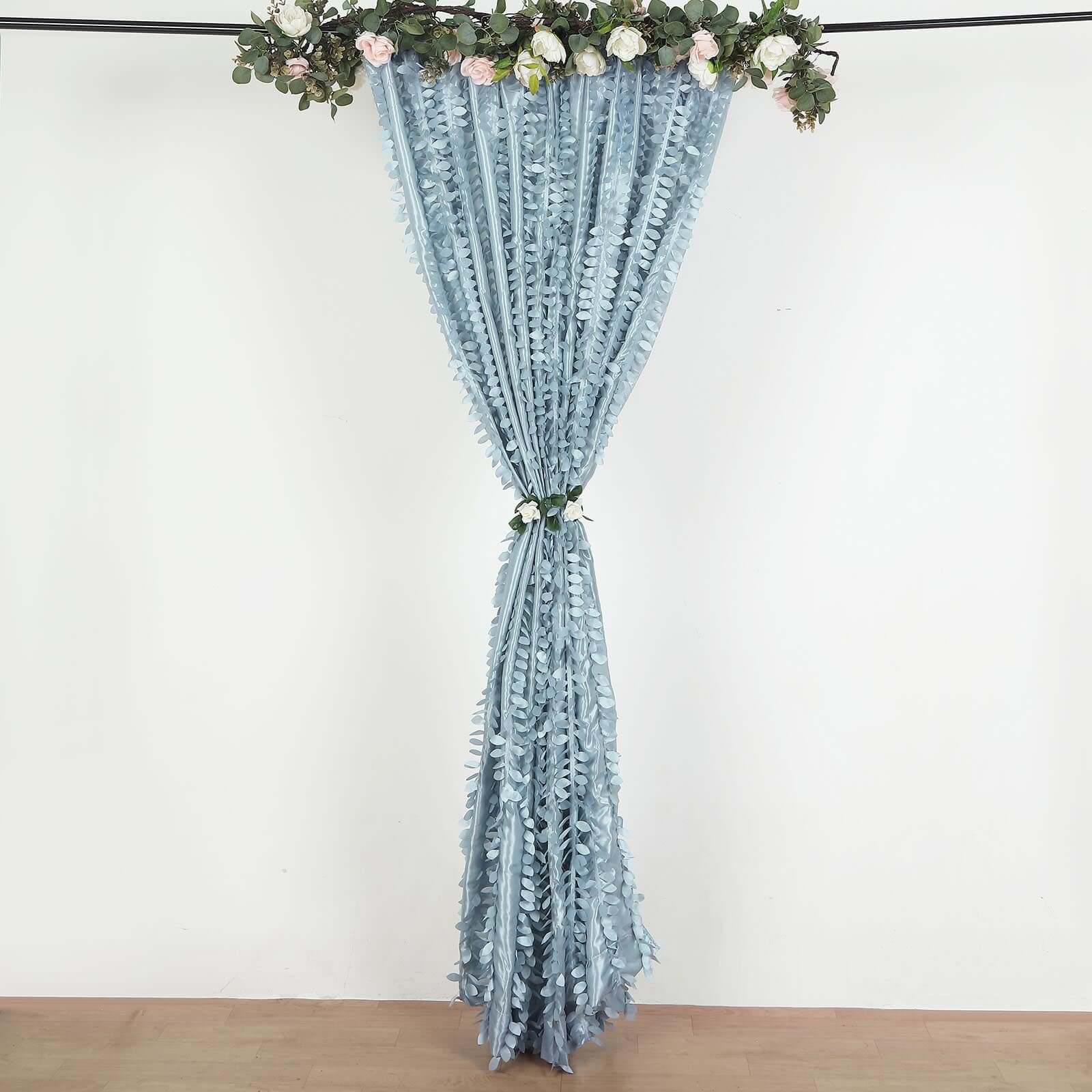 8ftx8ft Dusty Blue 3D Leaf Petal Taffeta Event Curtain Drapes, Backdrop Event Panel With Rod Pocket