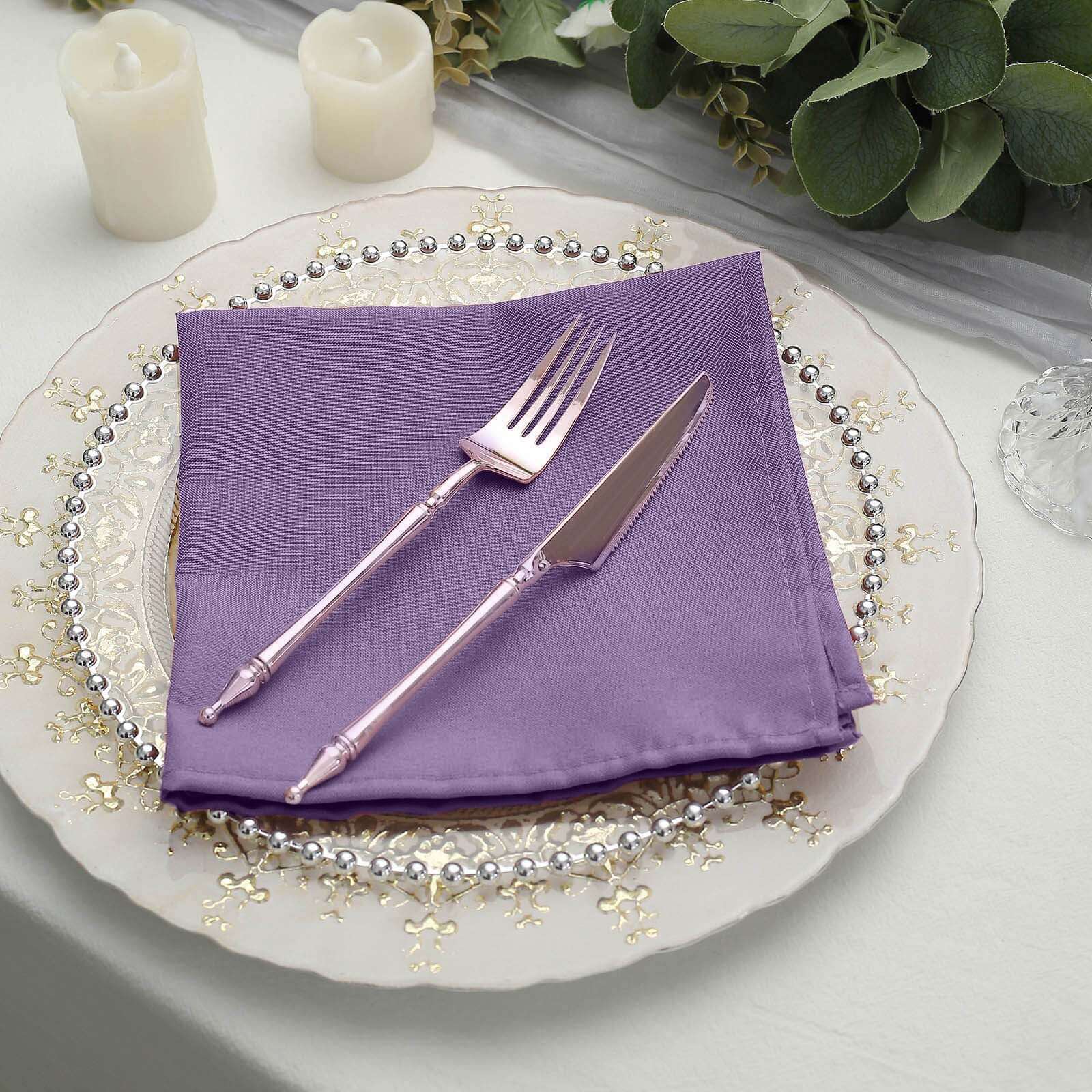 5 Pack Polyester 17x17 Napkins Violet Amethyst - Durable & Wrinkle Resistant Dinner Napkins