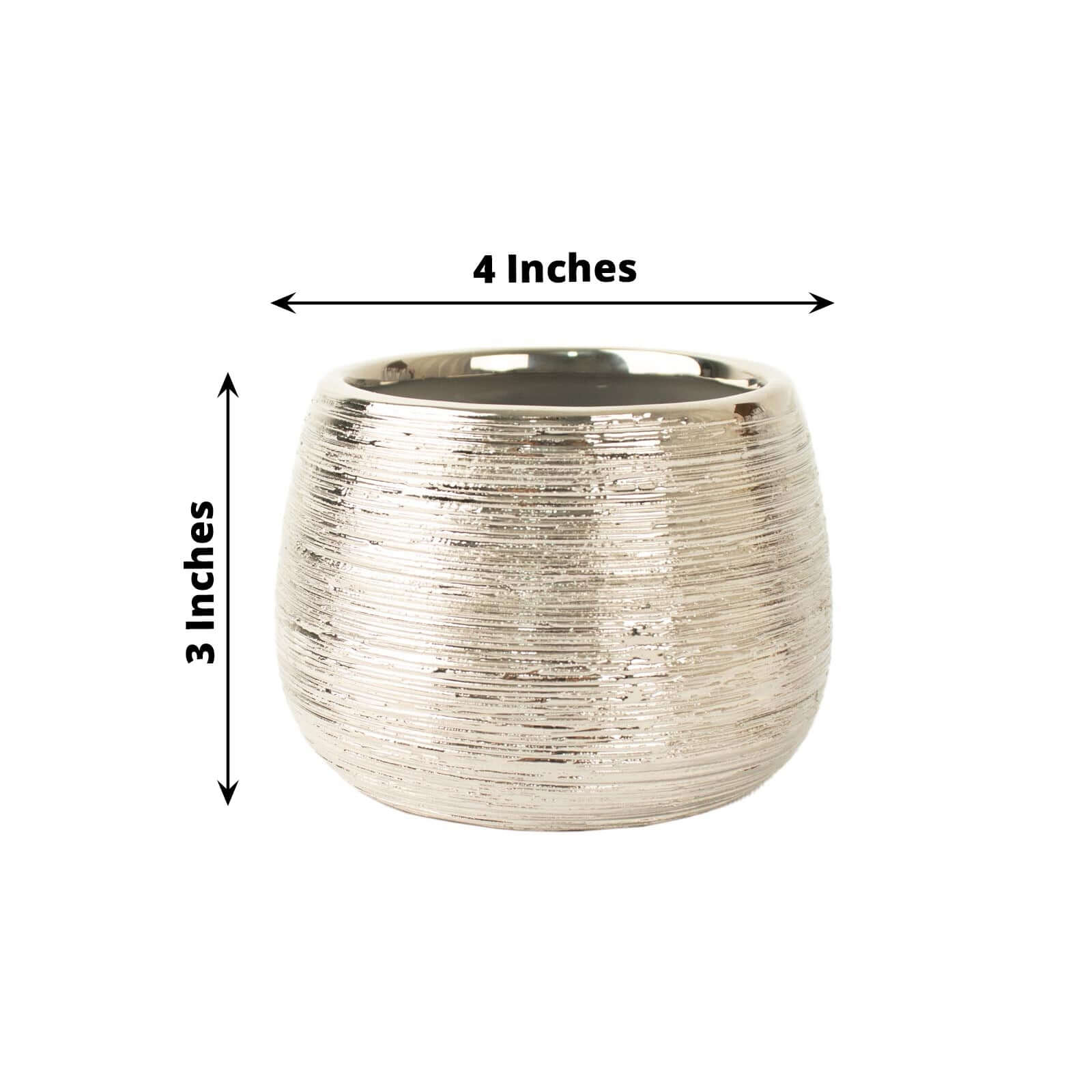 4-Pack Flower Vase Pots Textured Round Design Silver - Ceramic Brushed Indoor Planters 3