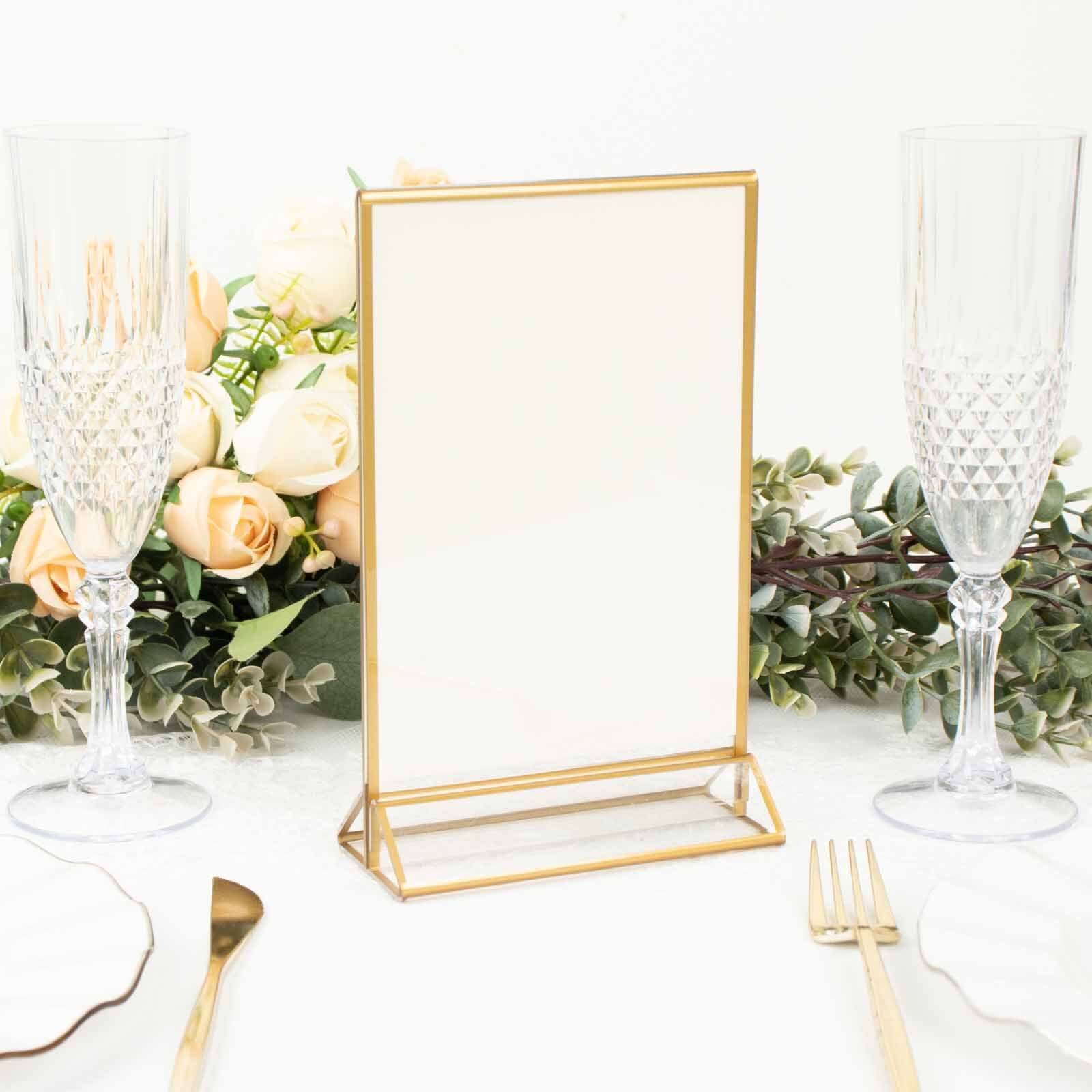 6-Pack Gold Frame Acrylic Table Sign Holders Double-Sided Display for Numbers and Menus - Perfect for Weddings 5x9