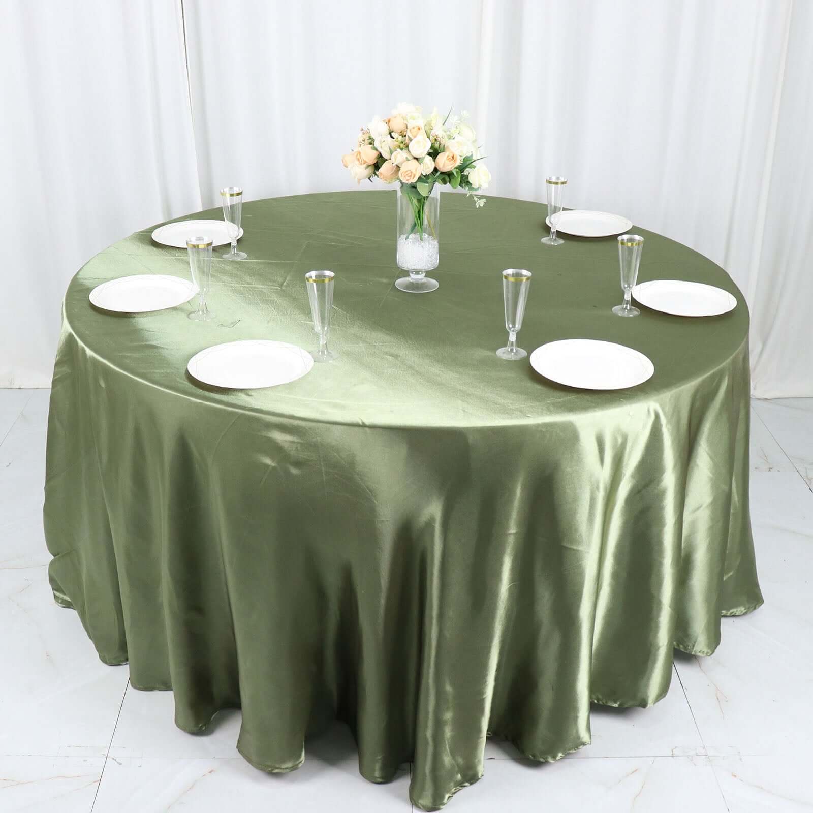 Satin 120 Round Tablecloth Dusty Sage Green - Stylish Seamless Table Cover