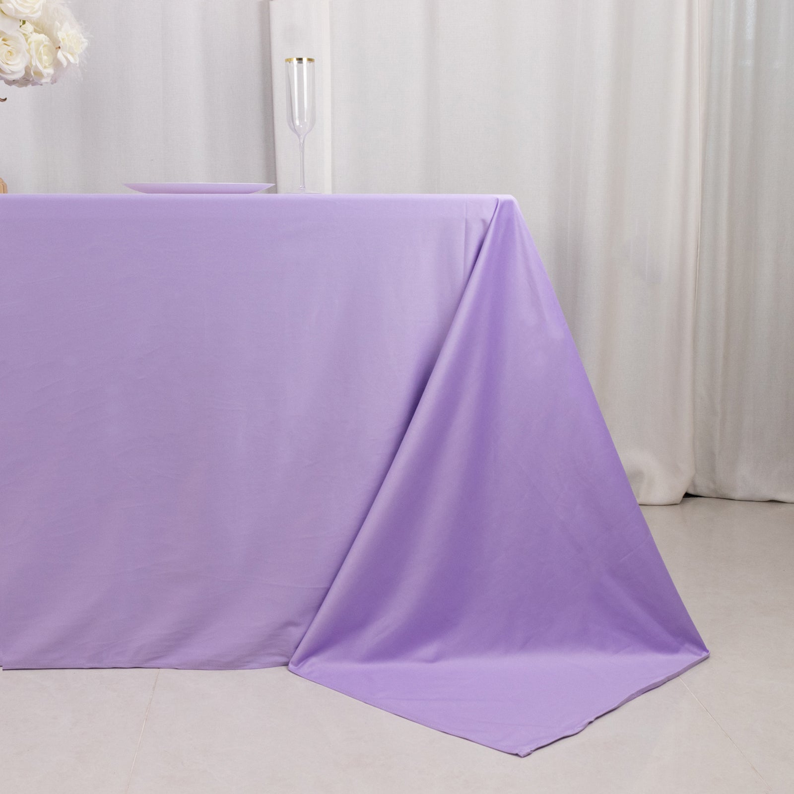 Premium Scuba Rectangular 90x132 Tablecloth Lavender Lilac - Wrinkle Free, Stain Resistant & Seamless Table Cover