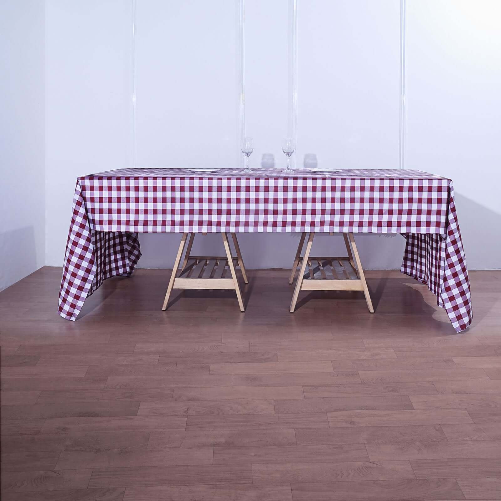 Polyester 60x126 Rectangle Tablecloth White/Burgundy - Buffalo Plaid Checkered Table Cover