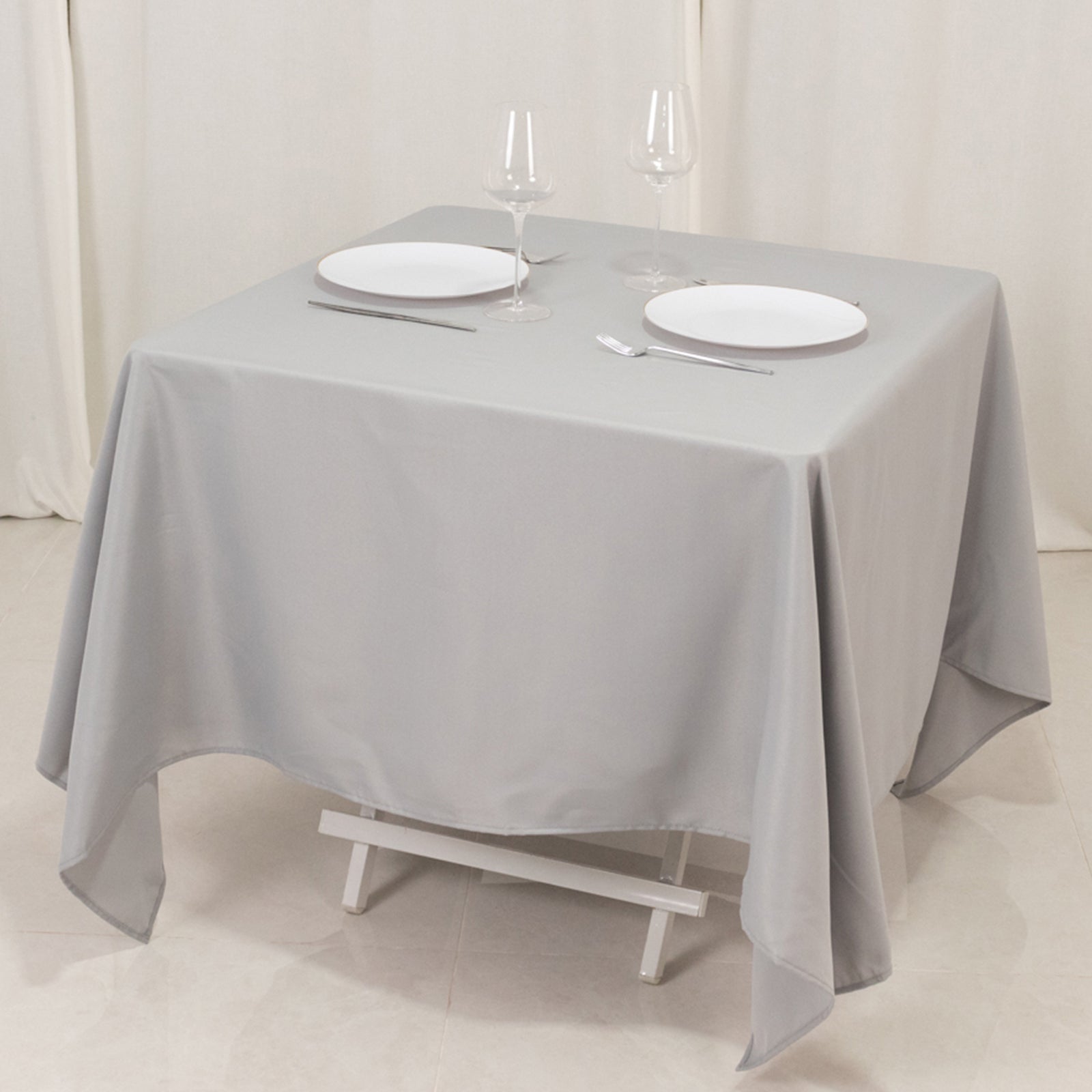 Premium Polyester Square Tablecloth 70x70 Silver 220GSM Wrinkle-Resistant Table Cover