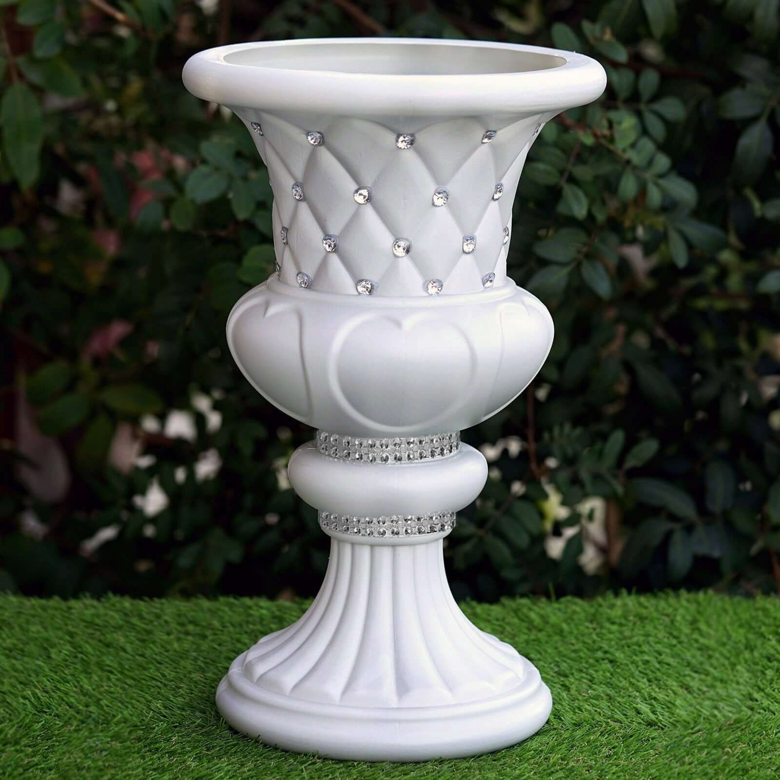 2 Pack White Crystal Beaded Italian Inspired Pedestal Stand Flower Plant Pillar With 10mm Crystal Studs - 18 Tall PVC