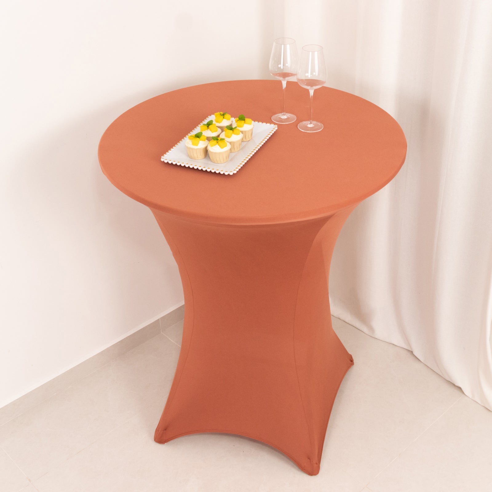 Spandex 33-36 Round Cocktail Table Cover Terracotta (Rust) - Easy to Maintain Stretch Fitted Highboy Tablecloth