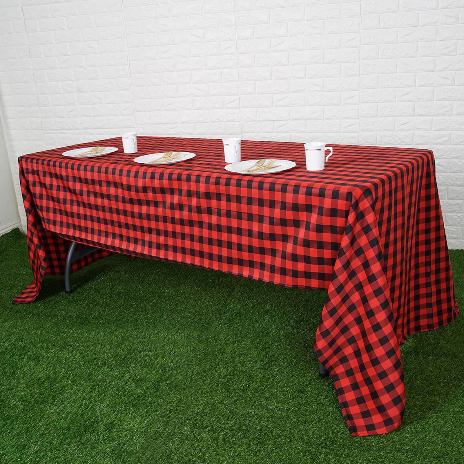 Polyester 60x126 Rectangle Tablecloth Black/Red - Buffalo Plaid Checkered Table Cover