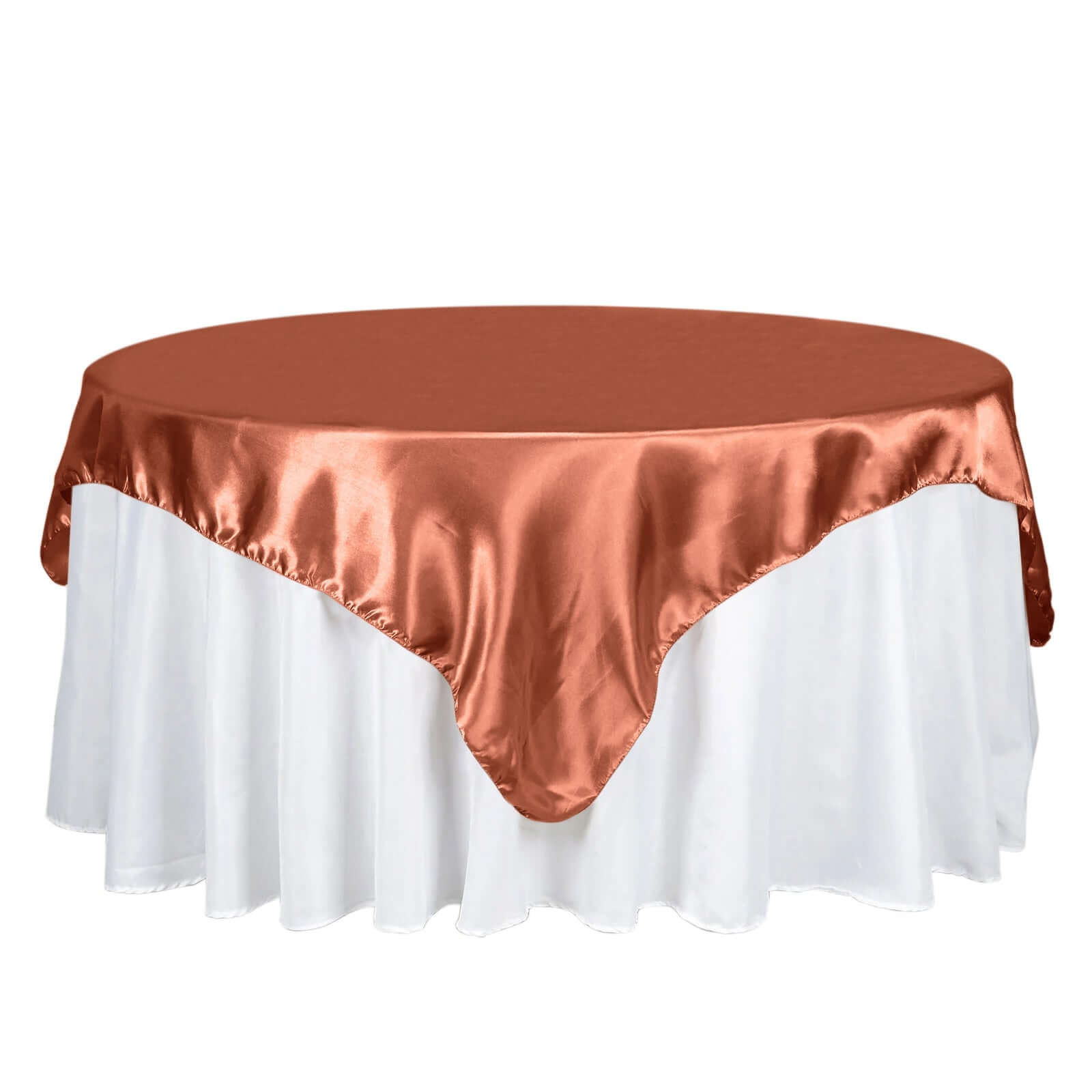 Satin 72x72 Table Overlay Square Tablecloth Terracotta (Rust) - Smooth Finish Table Cover