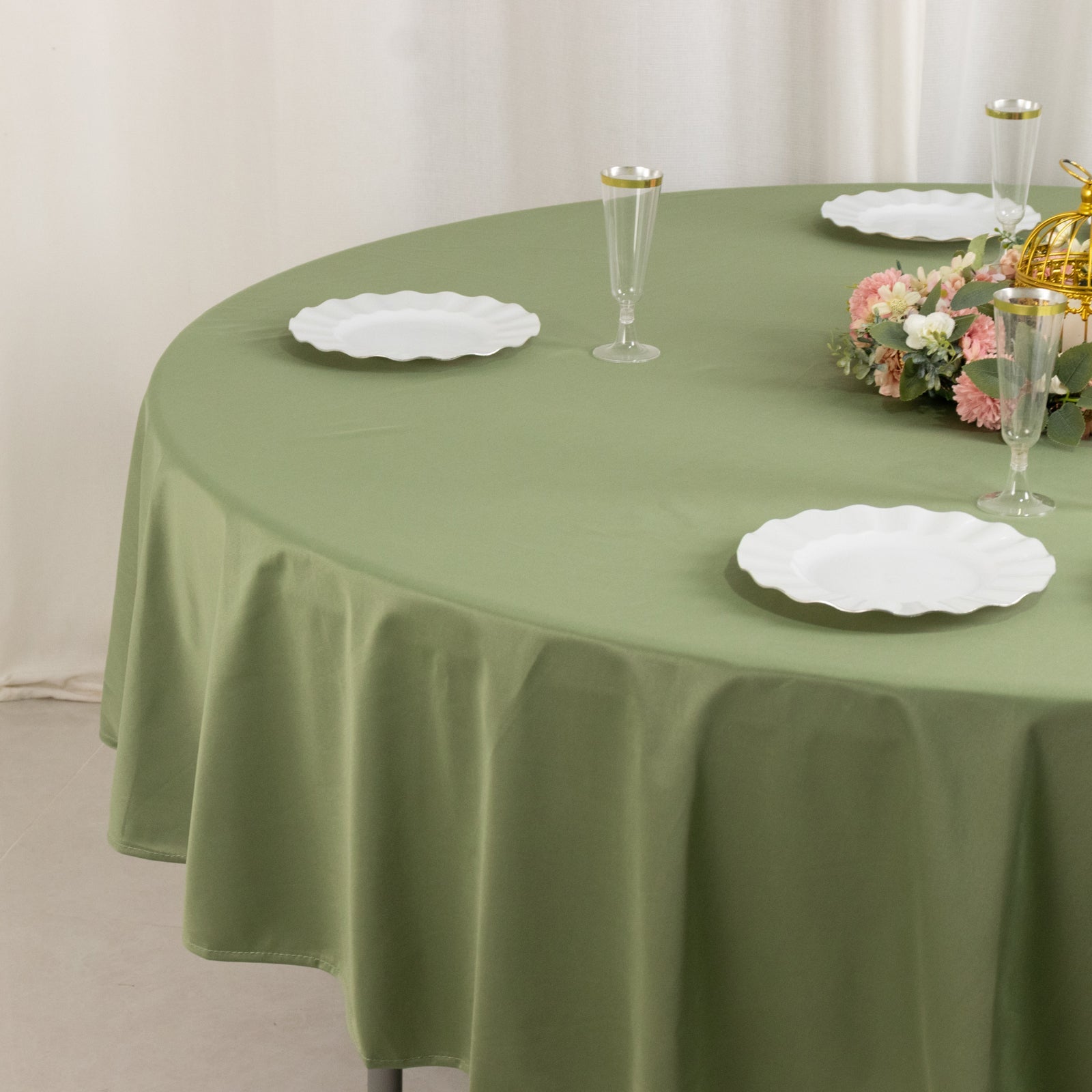 Premium Scuba Round 90 Tablecloth Dusty Sage Green - Wrinkle Free & Stain Resistant Table Cover