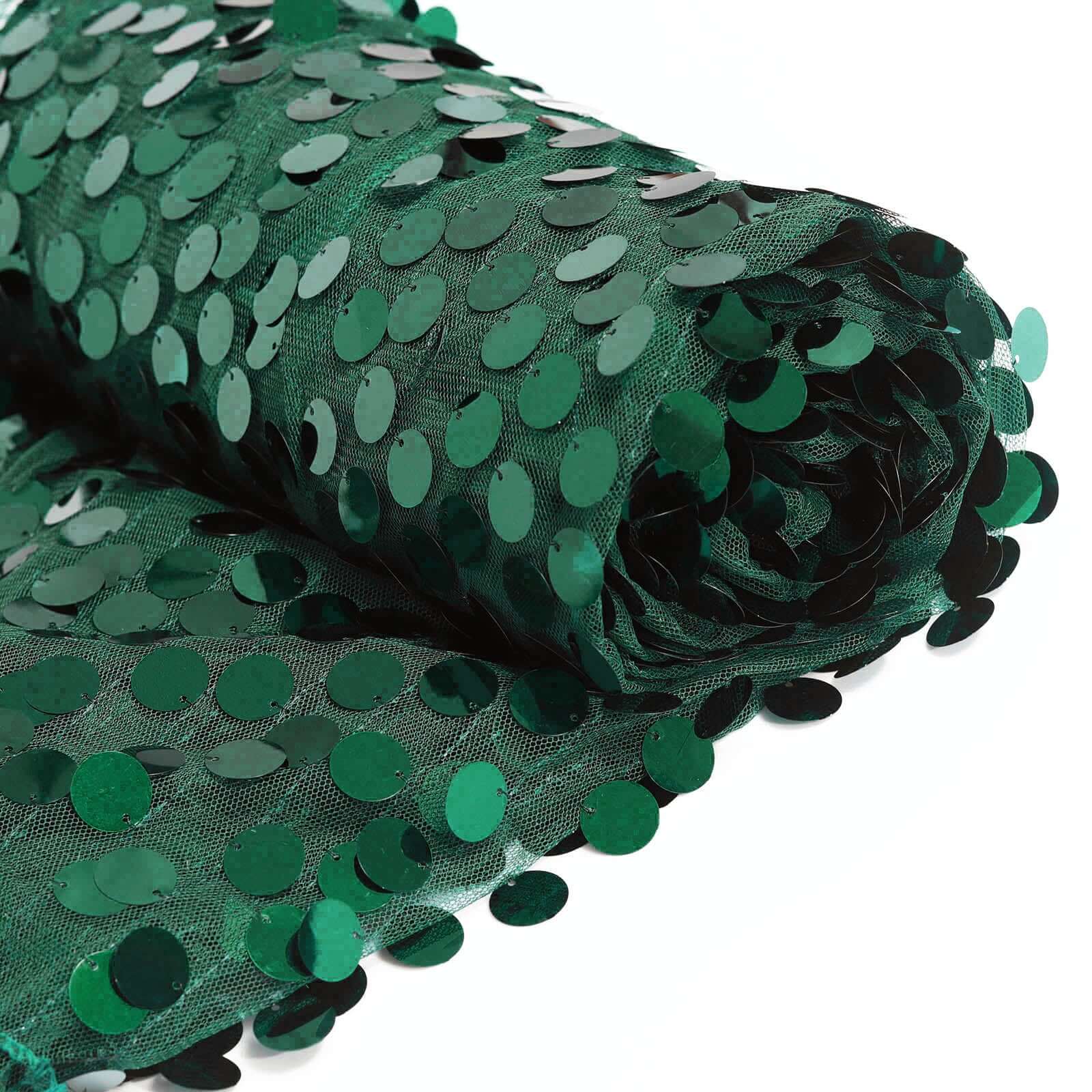 54x4 Yards Hunter Emerald Green Big Payette Sequin Fabric Roll, Mesh Sequin DIY Craft Fabric Bolt