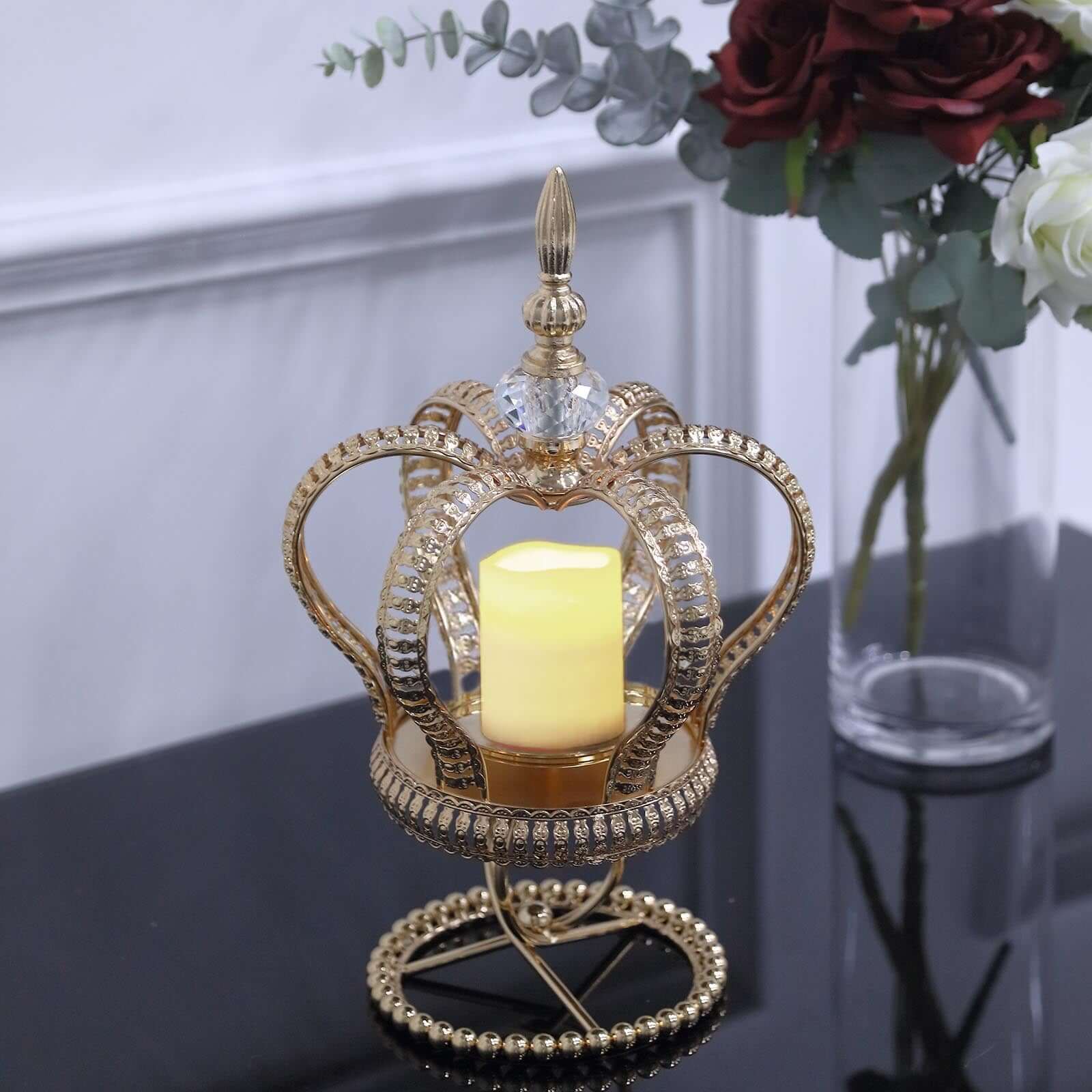 Metal Crown Spiral Pillar Candle Holder Stand Gold - Jeweled Votive Candle Centerpiece 13