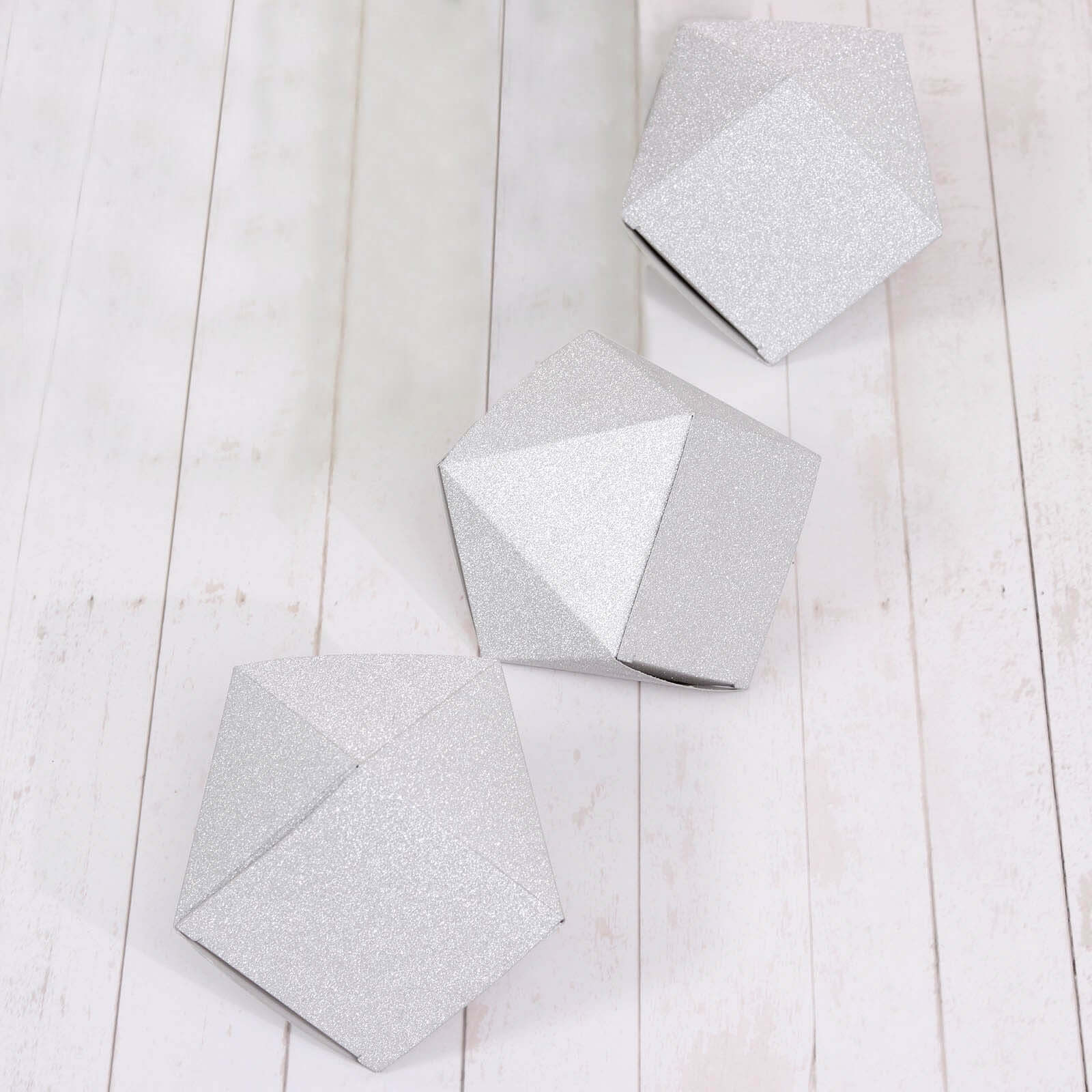 25 Pack 3x4 DIY Silver Glittered Geometric Wedding Favor Gift Box