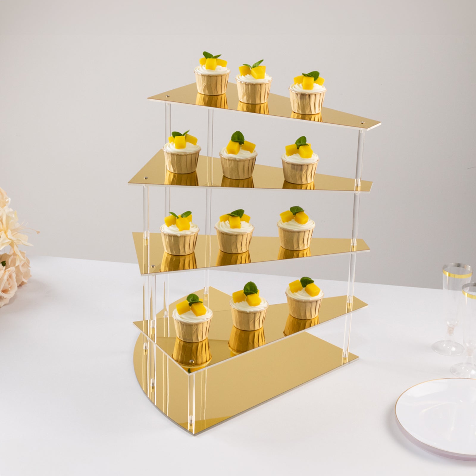 4-Tier Acrylic Cupcake Display Stand Gold Spiral Stairway Design - Stylish Reusable Multi Level Serving Tray Organizer Shelf Riser for Dessert Perfume Retail Jewelry & Collectibles 17