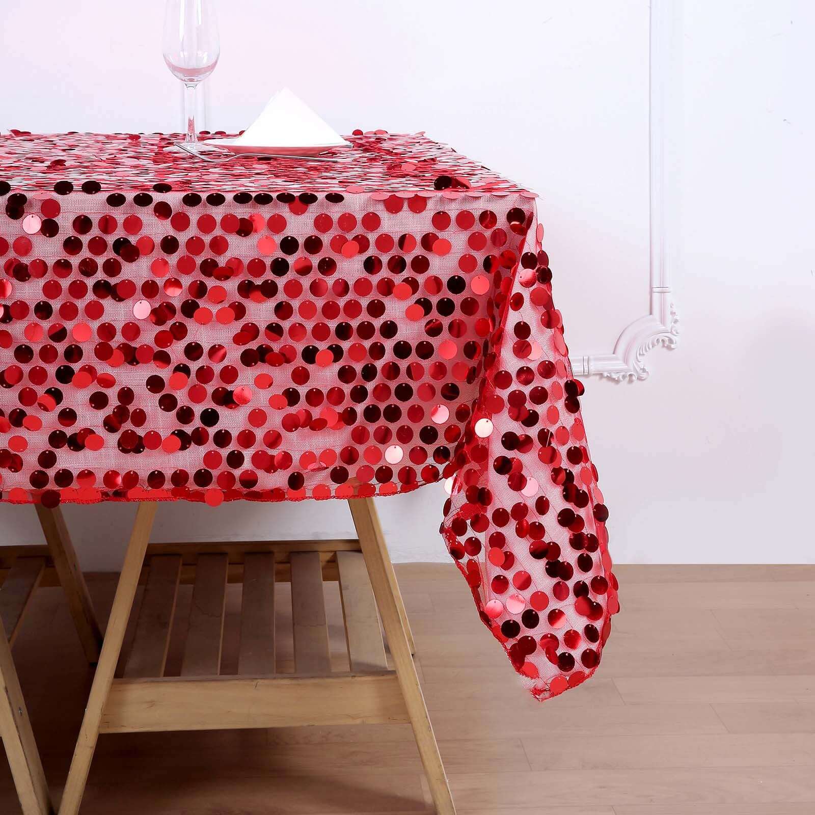 Sequin 72x72 Table Overlay Square Tablecloth Red - Big Payette Table Cover