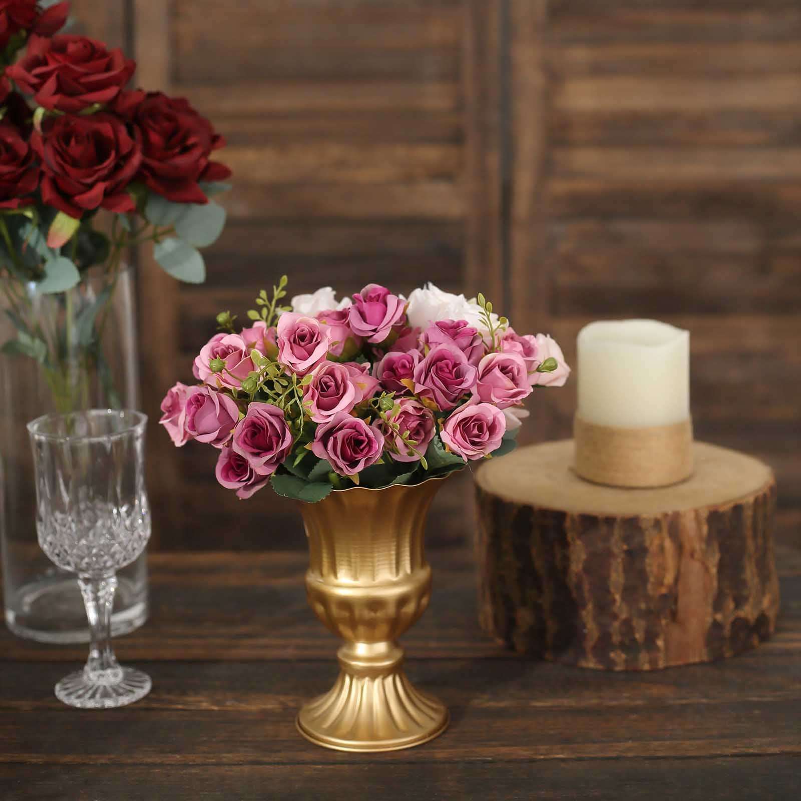 2-Pack Metal Pedestal Flower Vases Trumpet Style Gold - Vintage Mini Compote Vase for Event Table Decor 6