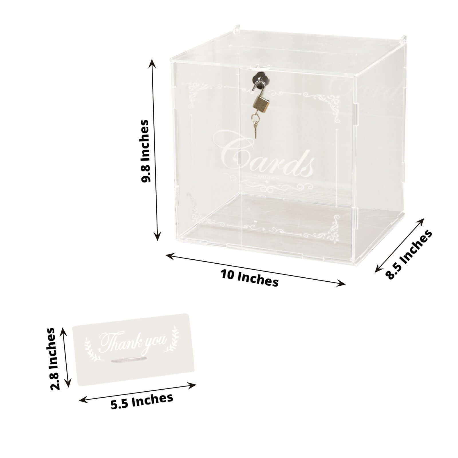 Clear Acrylic Wedding Card Box With Lock, Key & Thank You Sign Stand, Reception Party Money Gift Card Box