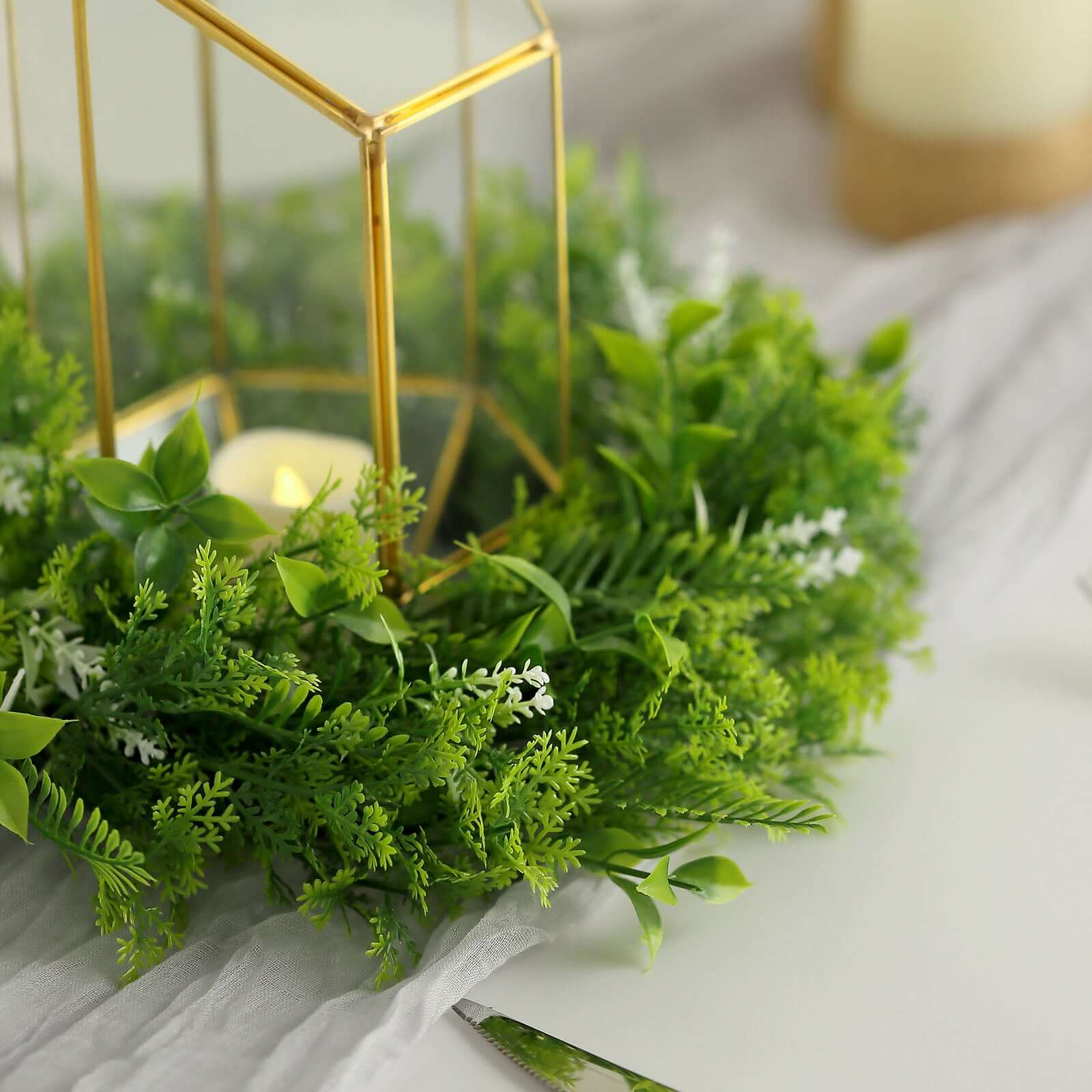 2 Pack 4 Green Artificial Fern Leaf Mix Pillar Candle Ring Wreaths