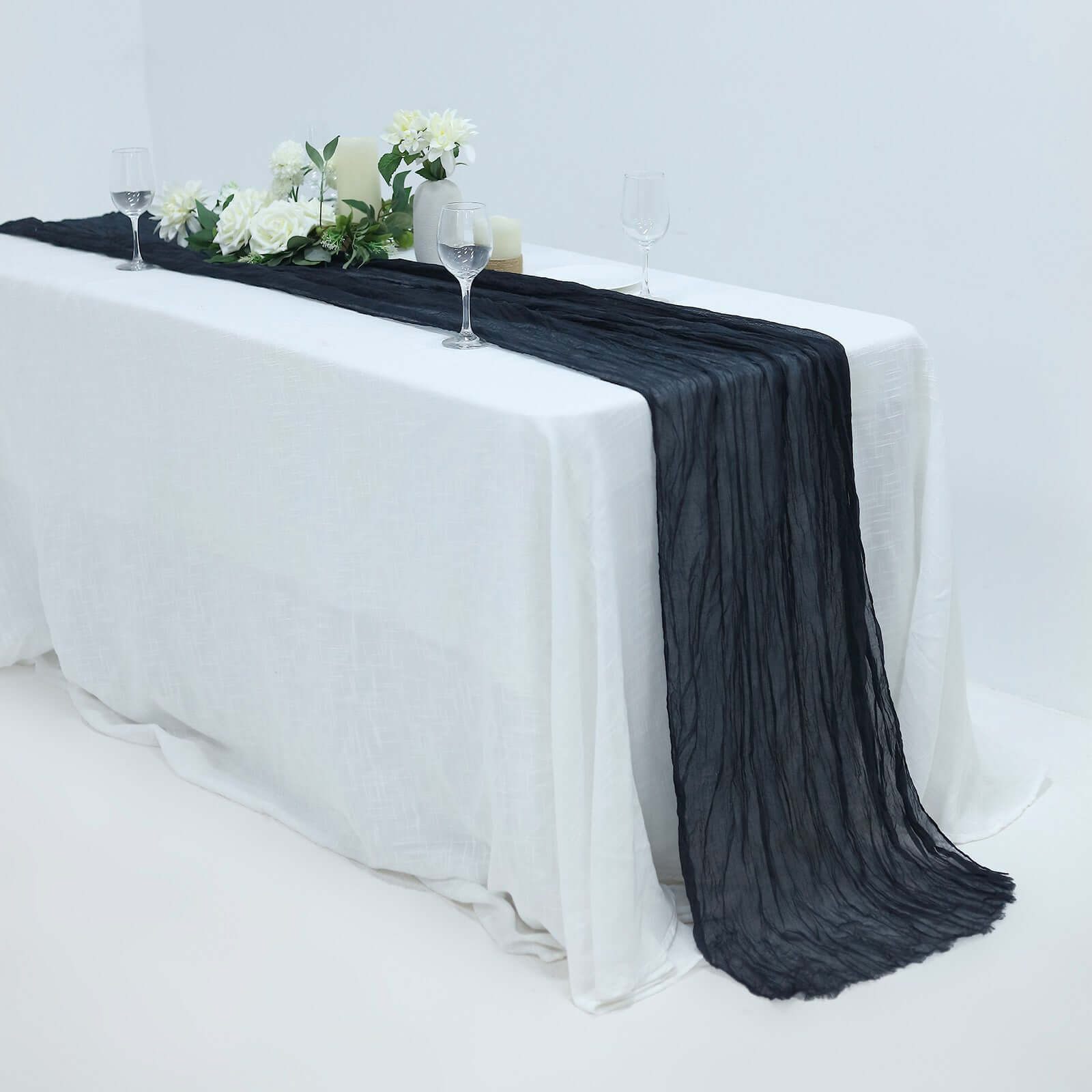 Gauze Cheesecloth 10ft Table Runner Navy Blue - Rustic Boho Style