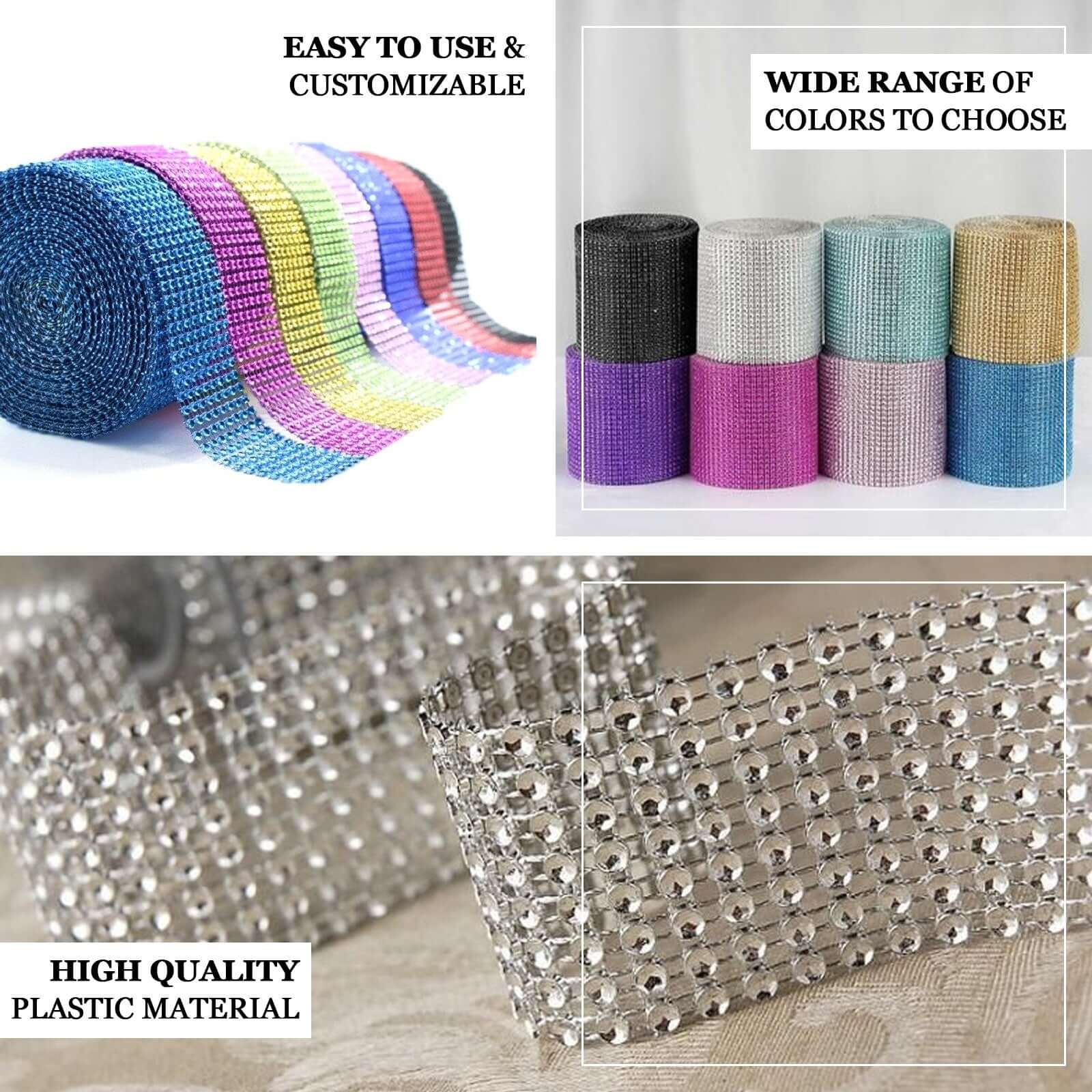 5x10 Yards Shiny Champagne Diamond Rhinestone Ribbon Wrap Roll, DIY Craft Decor