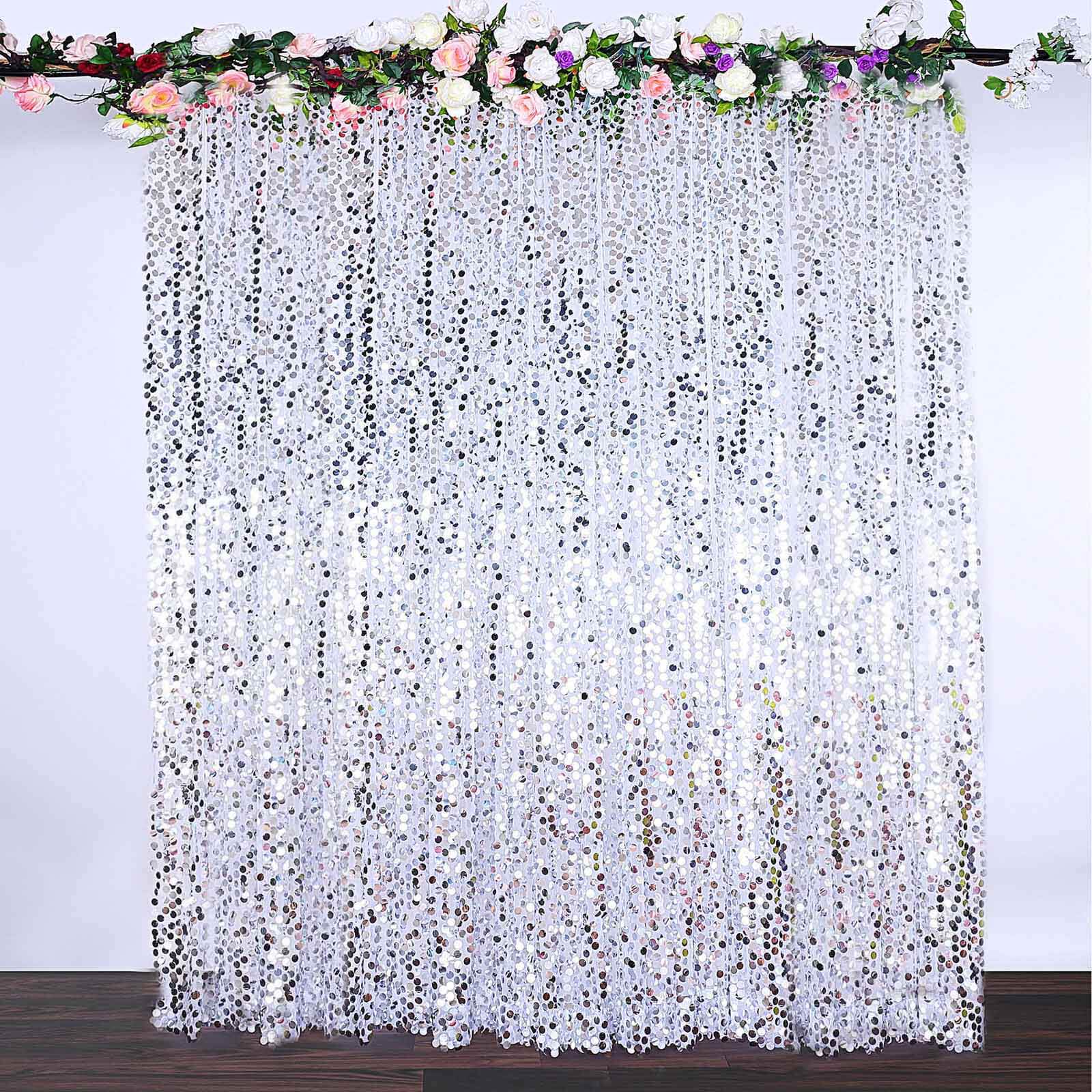 8ftx8ft Silver Big Payette Sequin Event Curtain Drapes, Backdrop Event Panel