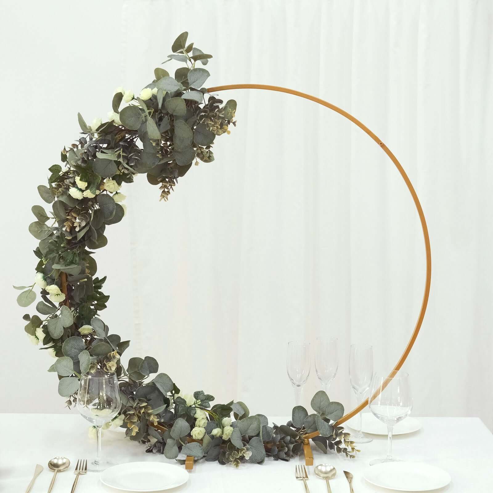 32 Gold Metal Round Hoop Wedding Centerpiece, Self Standing Table Floral Wreath Frame