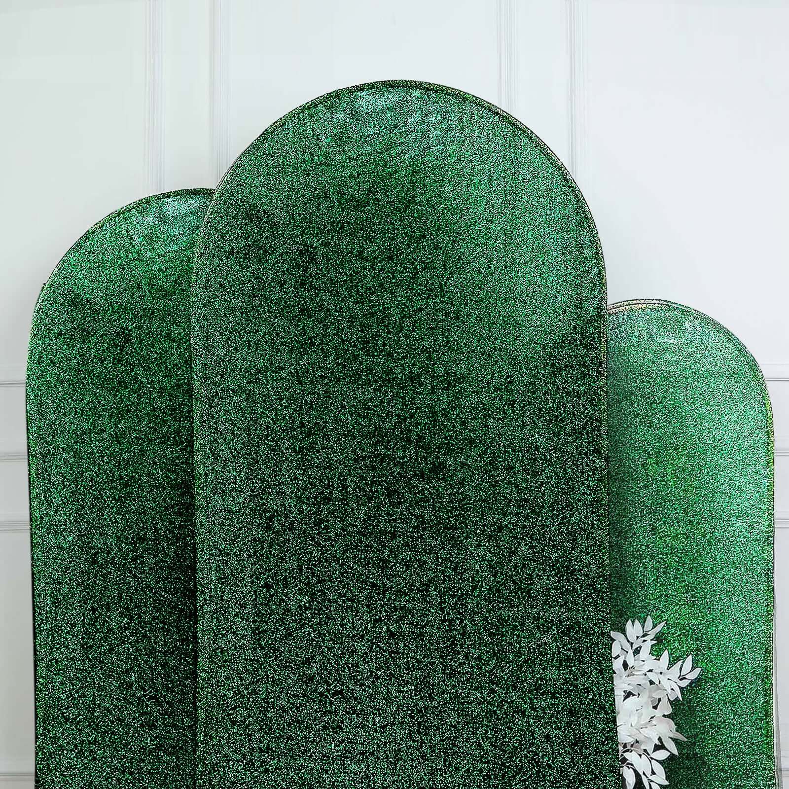 7ft Hunter Emerald Green Shimmer Tinsel Spandex Chiara Backdrop Stand Cover For Fitted Round Top Wedding Arch