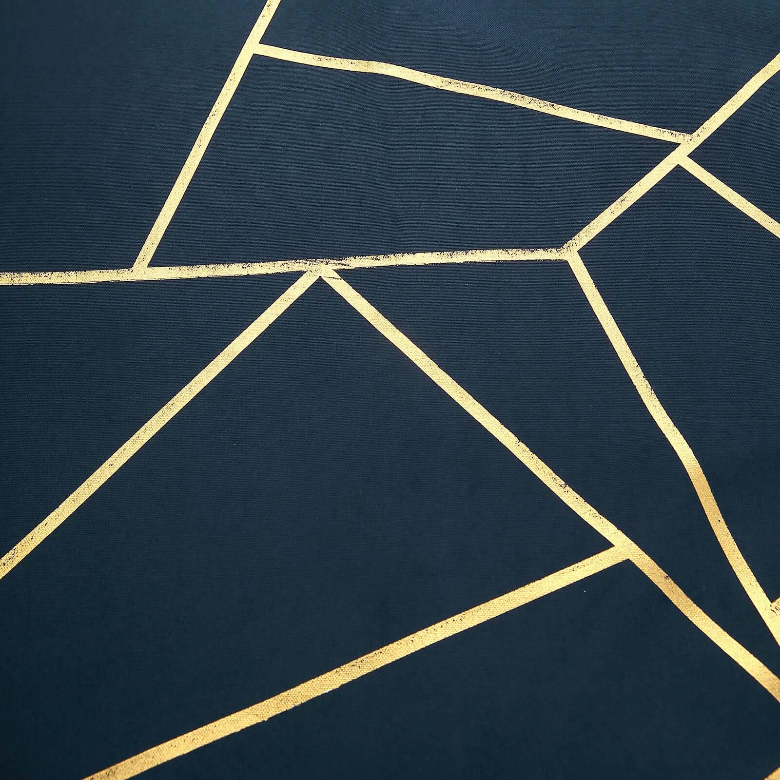 5 Pack Polyester 20x20 Napkins Navy Blue with Gold Geometric Foil Pattern - Modern Reusable Dinner Napkins