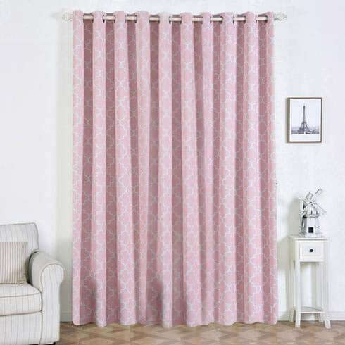 2 Pack White Blush Lattice Print Thermal Blackout Curtains With Chrome Grommet Window Treatment Panels - 52x108