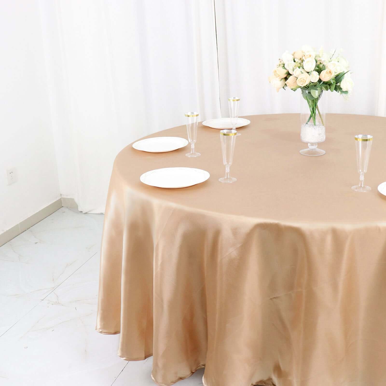 Satin 108 Round Tablecloth Nude - Smooth and Lustrous Table Cover